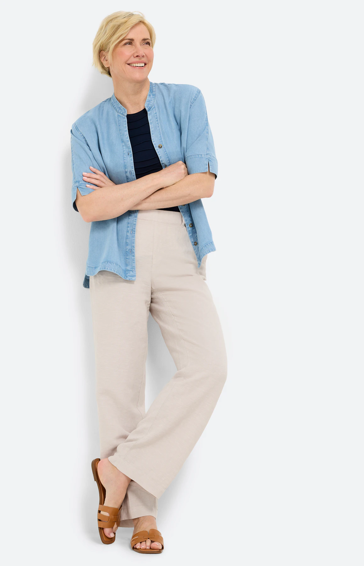 Blouse in jeans-look, mid stone