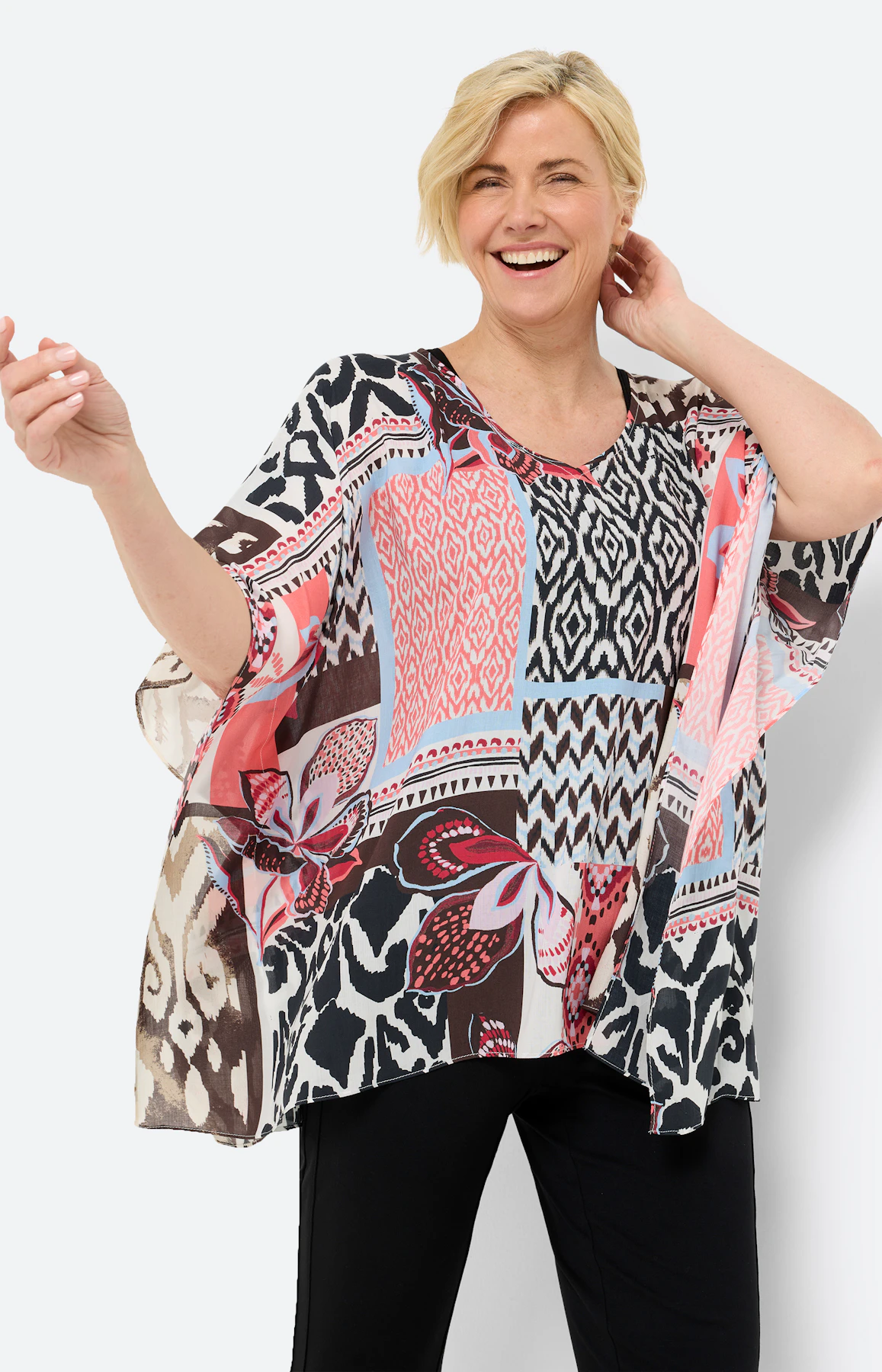 Tuniek in patchworkdesign, koraal