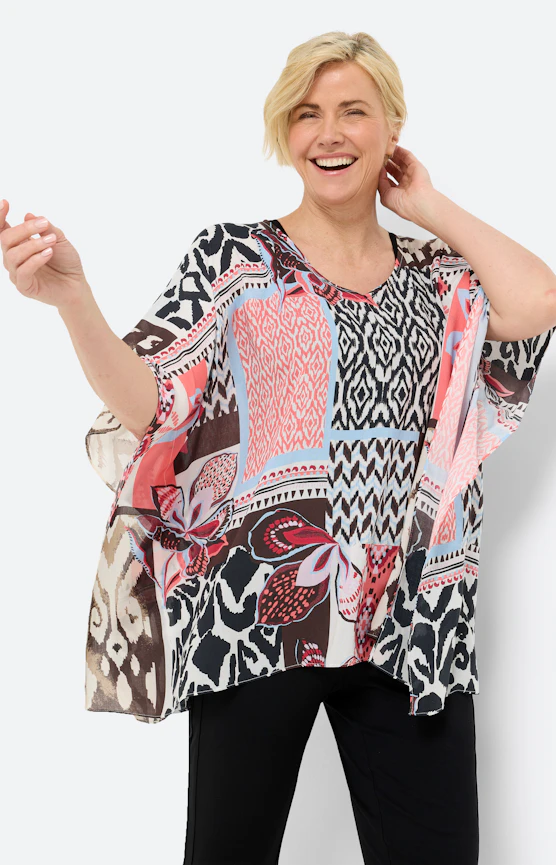 Tunika im Patchwork-Design, koralle