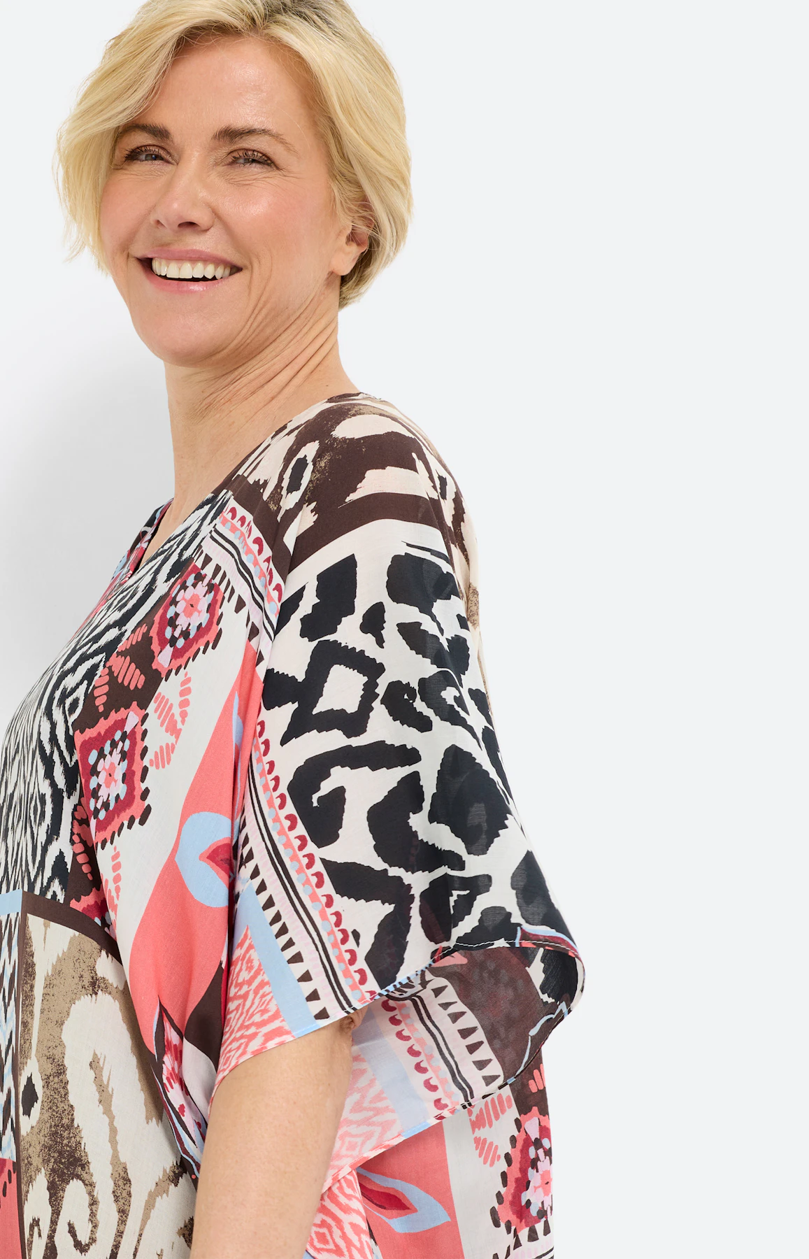 Tuniek in patchworkdesign, koraal