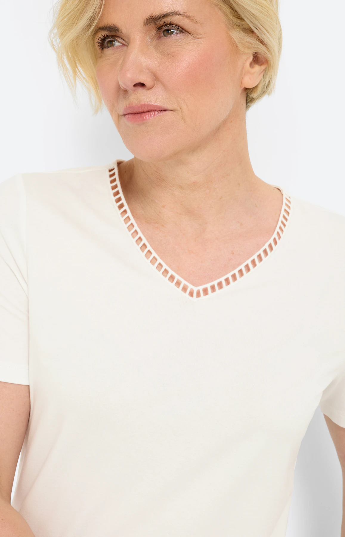 T-shirt met V-hals, wit