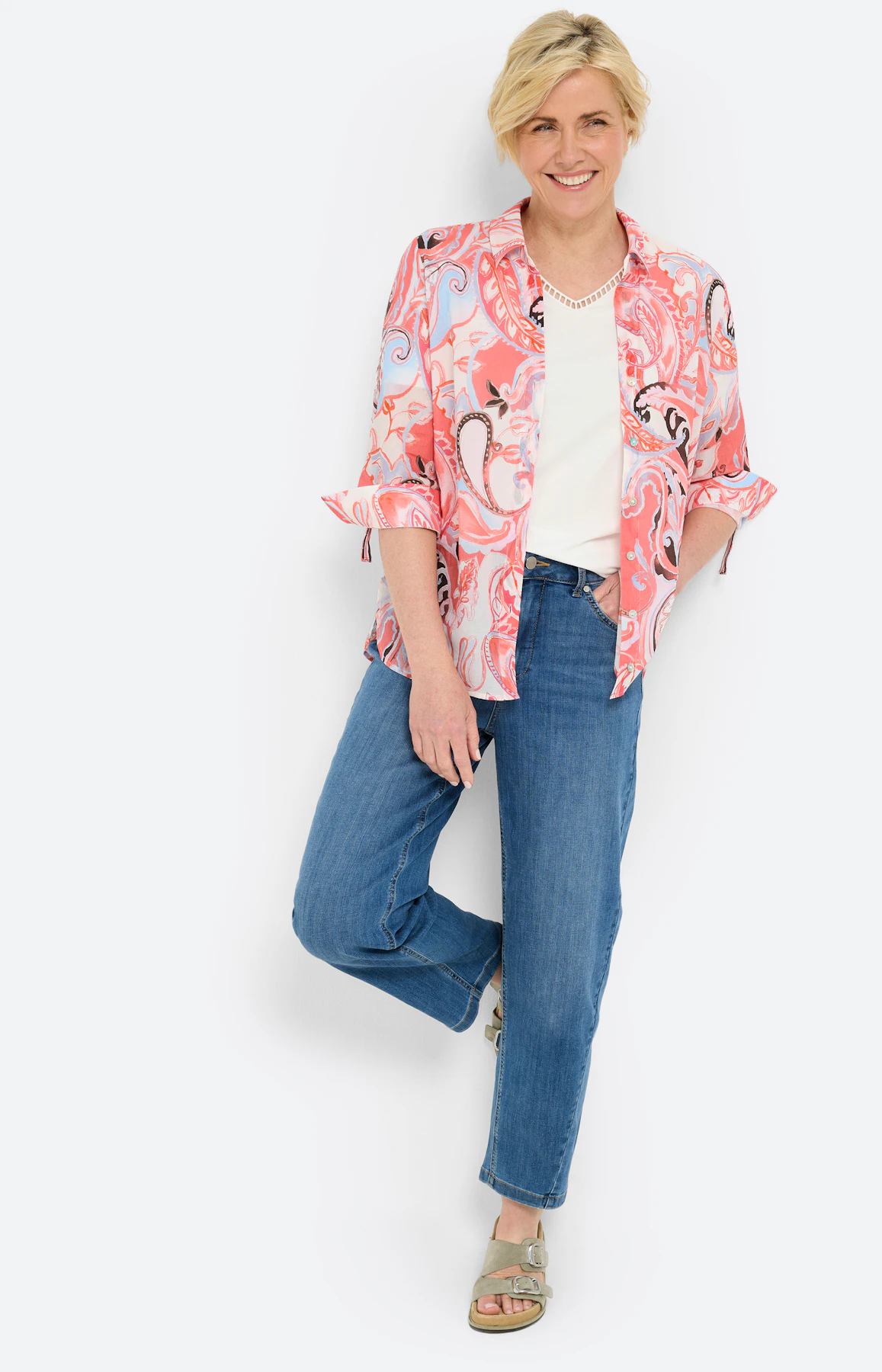 T-shirt met V-hals, wit