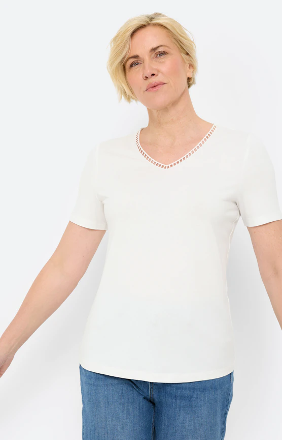 T-Shirt mit V-Ausschnitt, weiß