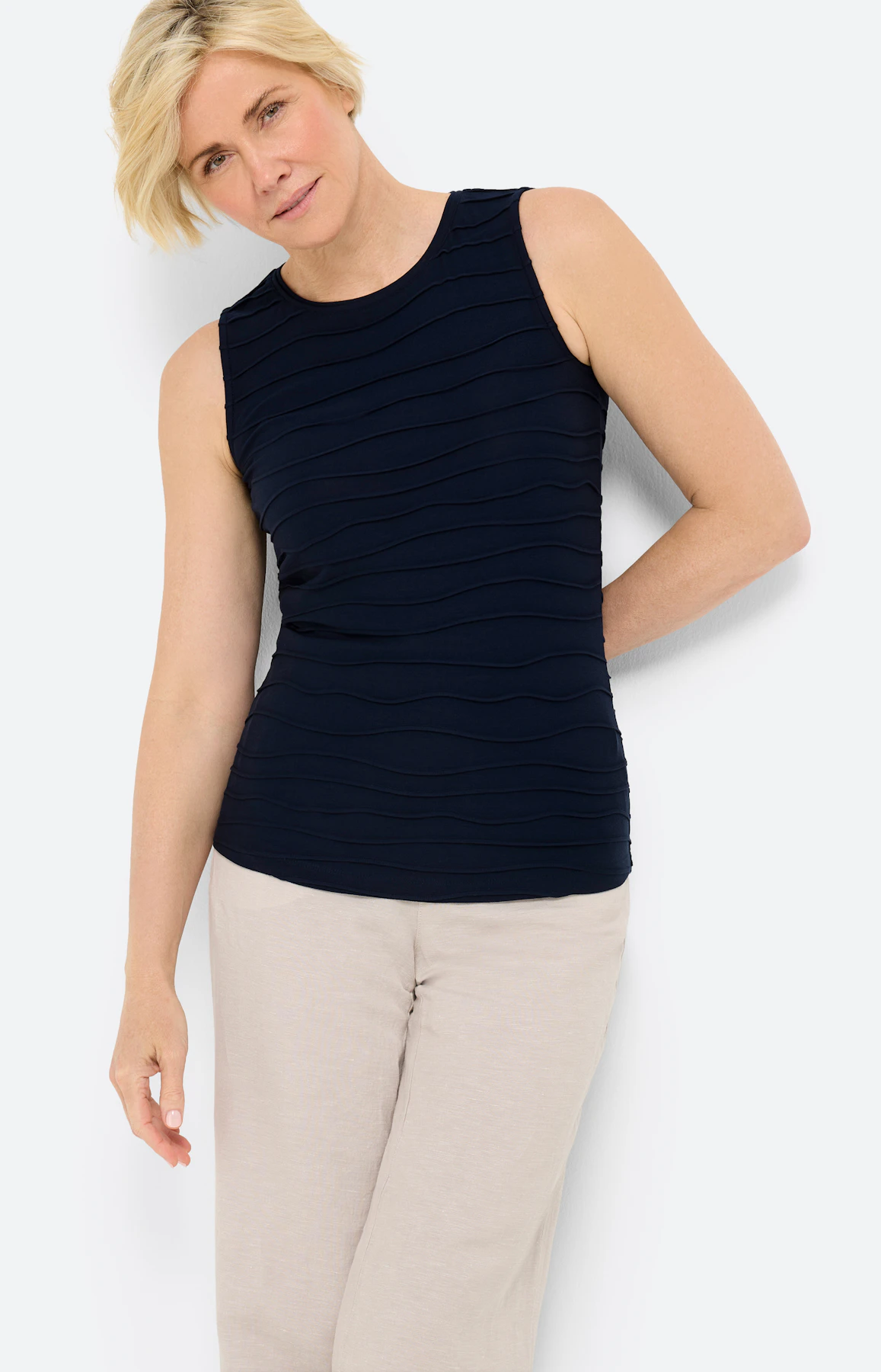 Top met golfstructuur, navy