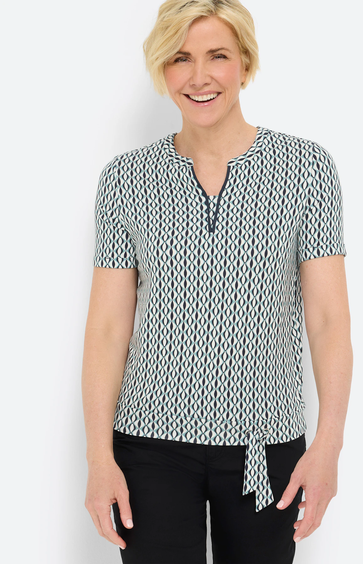 T-shirt met minimal-patroon, aqua