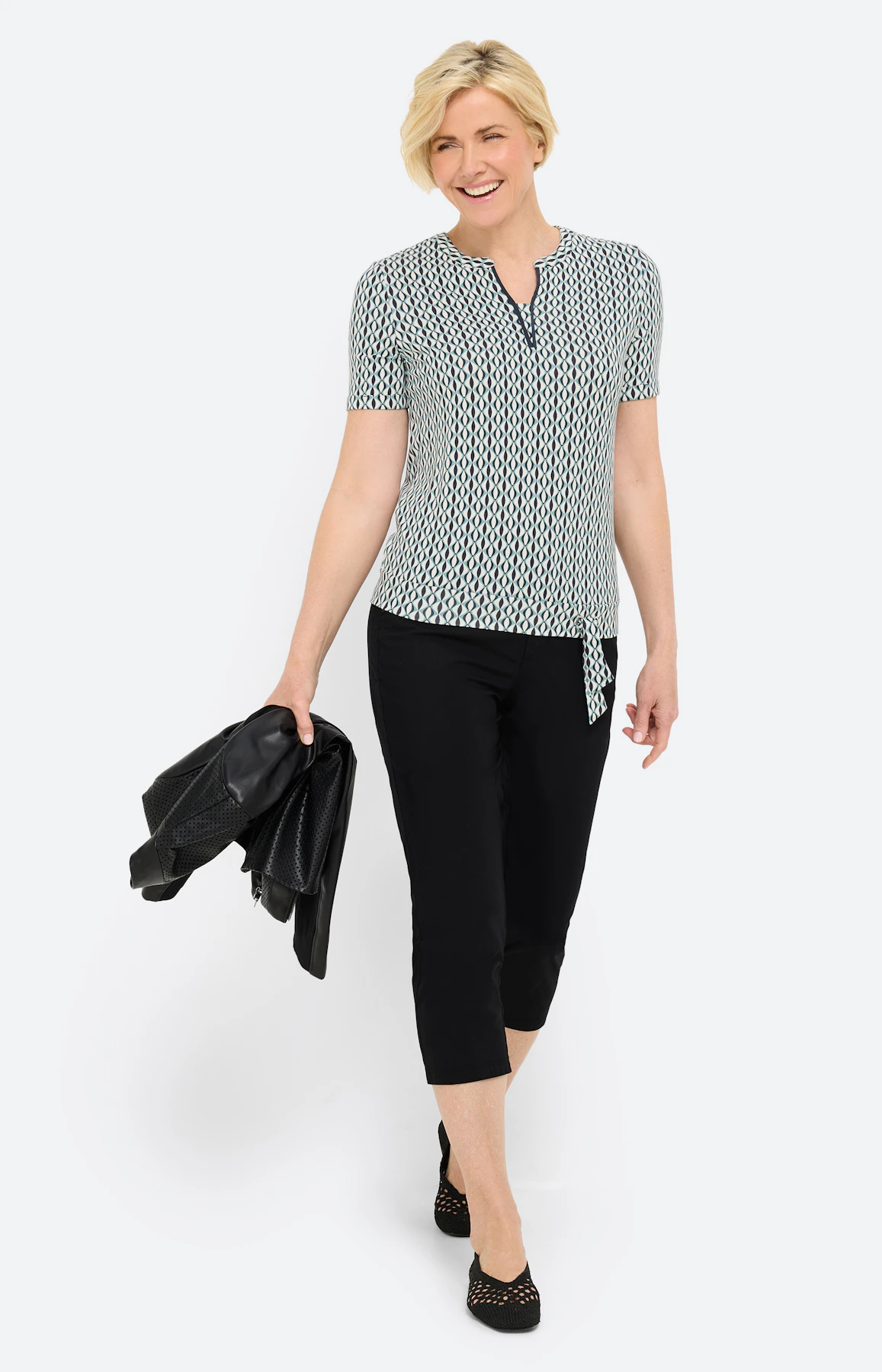 T-shirt met minimal-patroon, aqua