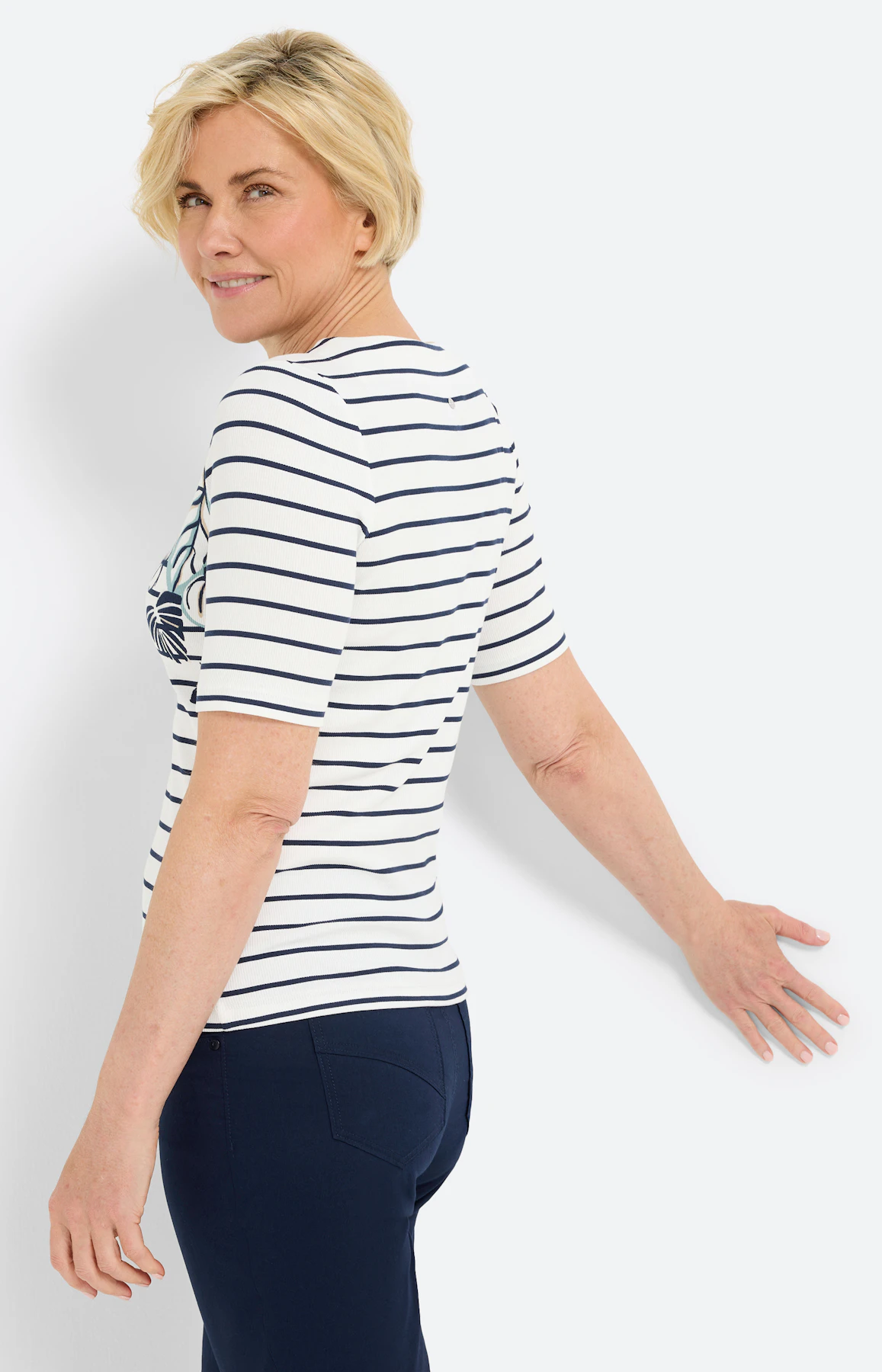 T-shirt met strepen en print, wit