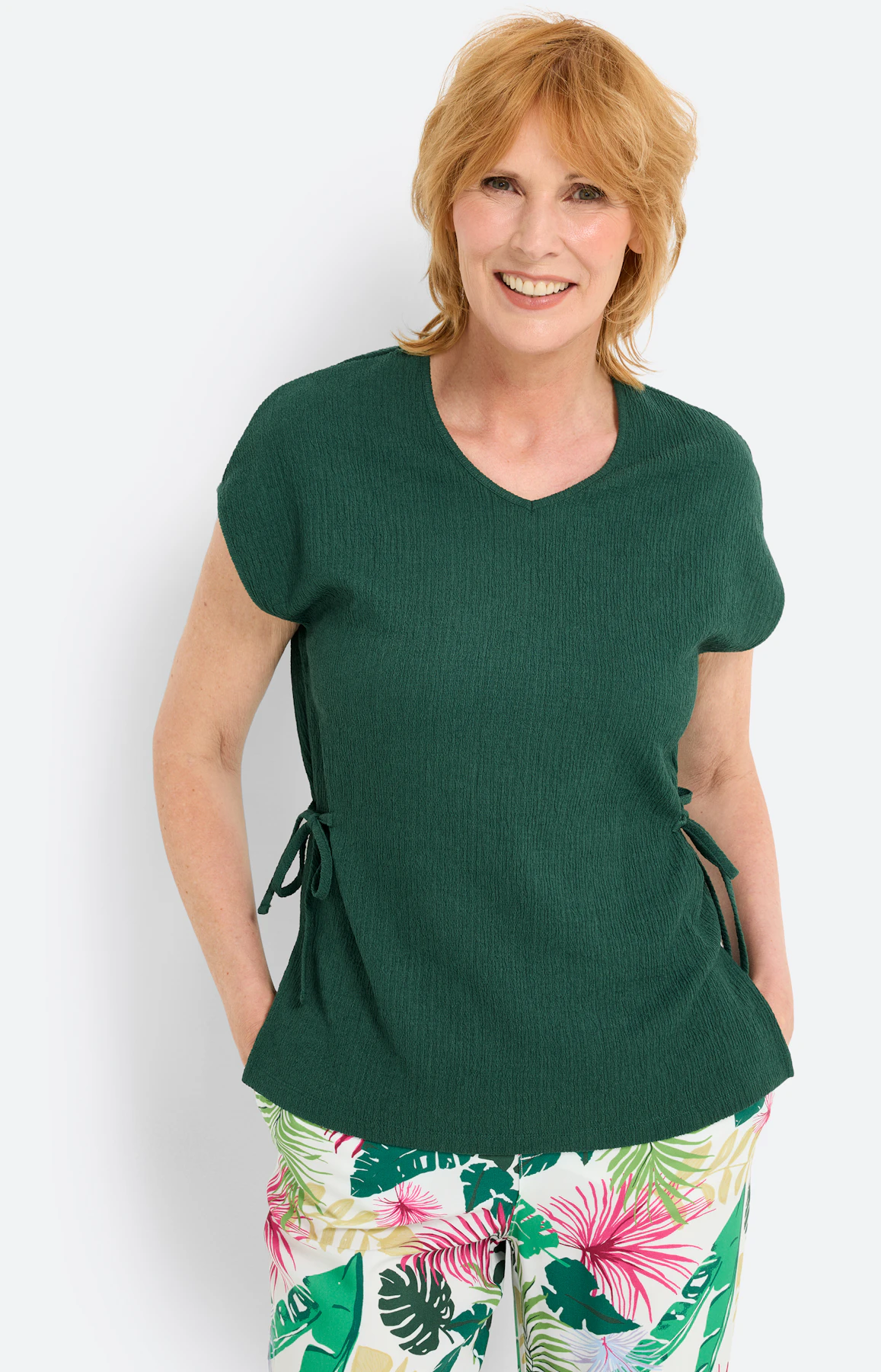 Shirt met strikbandjes, dennengroen