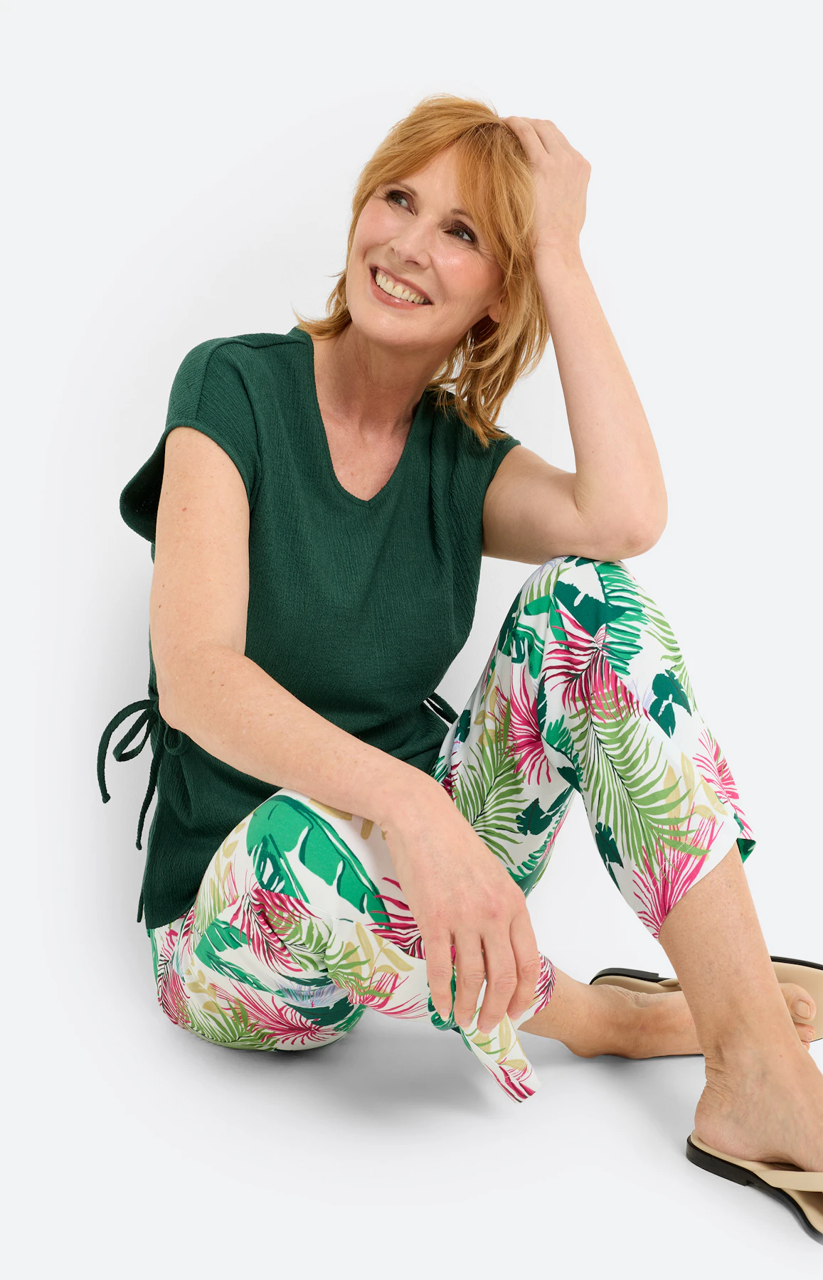 Shirt met strikbandjes, dennengroen