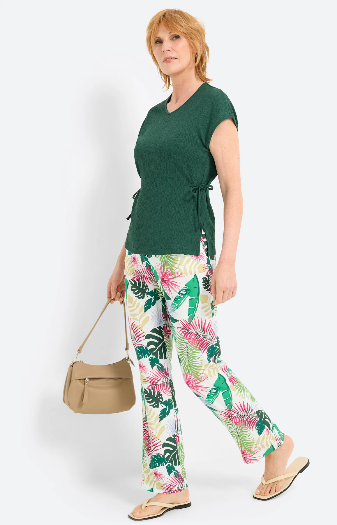 Shirt met strikbandjes, dennengroen