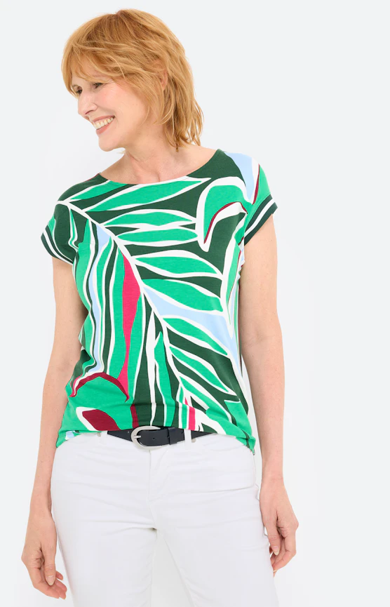 T-Shirt mit Panneaux-Print, kieferngrün