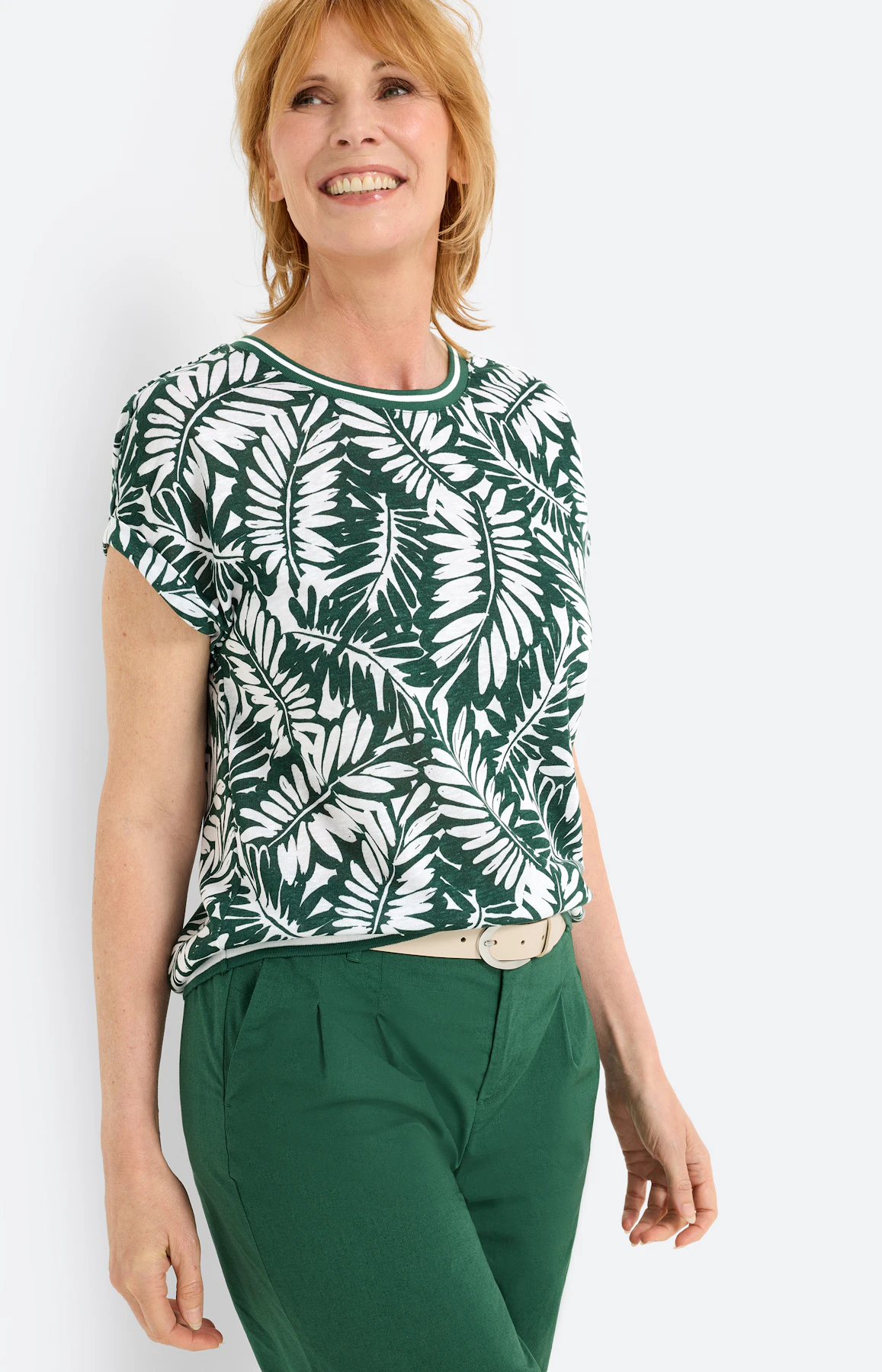 Shirt met bladerprint, dennengroen
