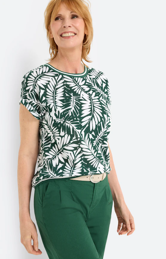 Shirt mit Blätterprint, kieferngrün