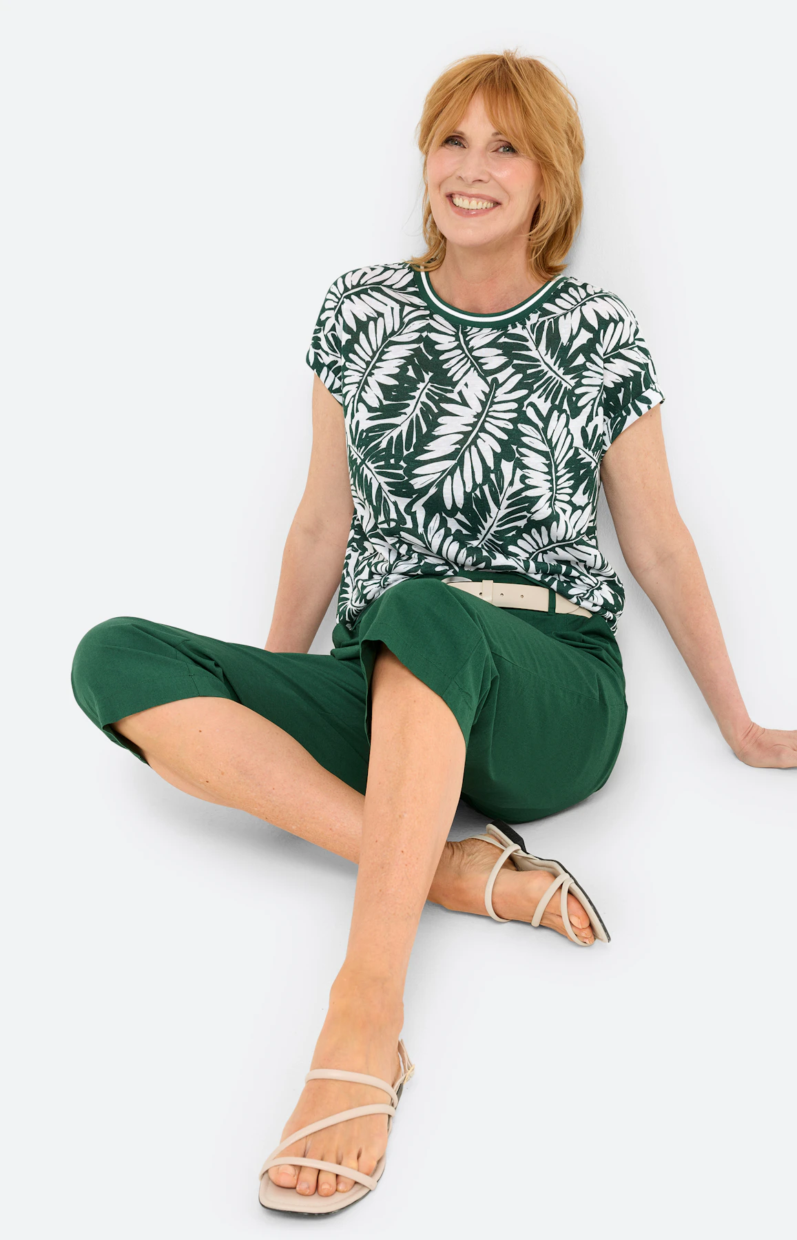 Shirt met bladerprint, dennengroen