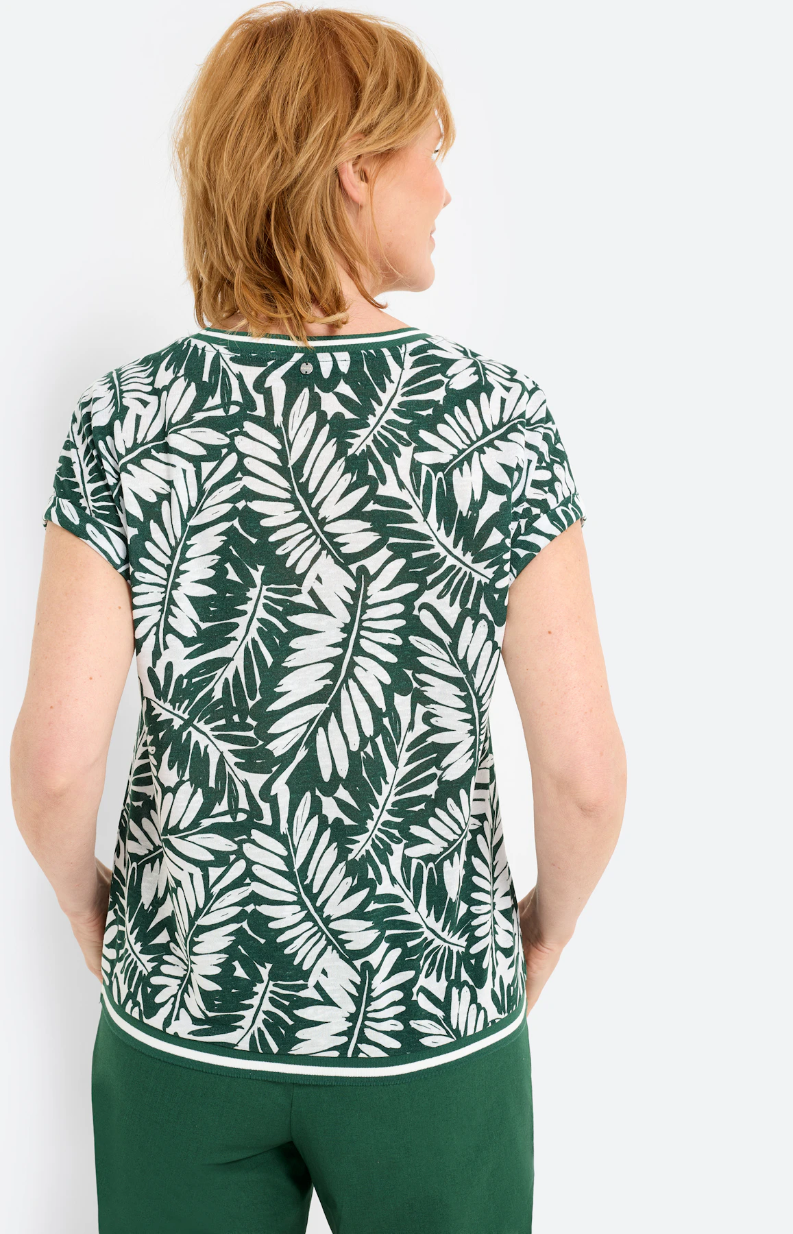 Shirt met bladerprint, dennengroen