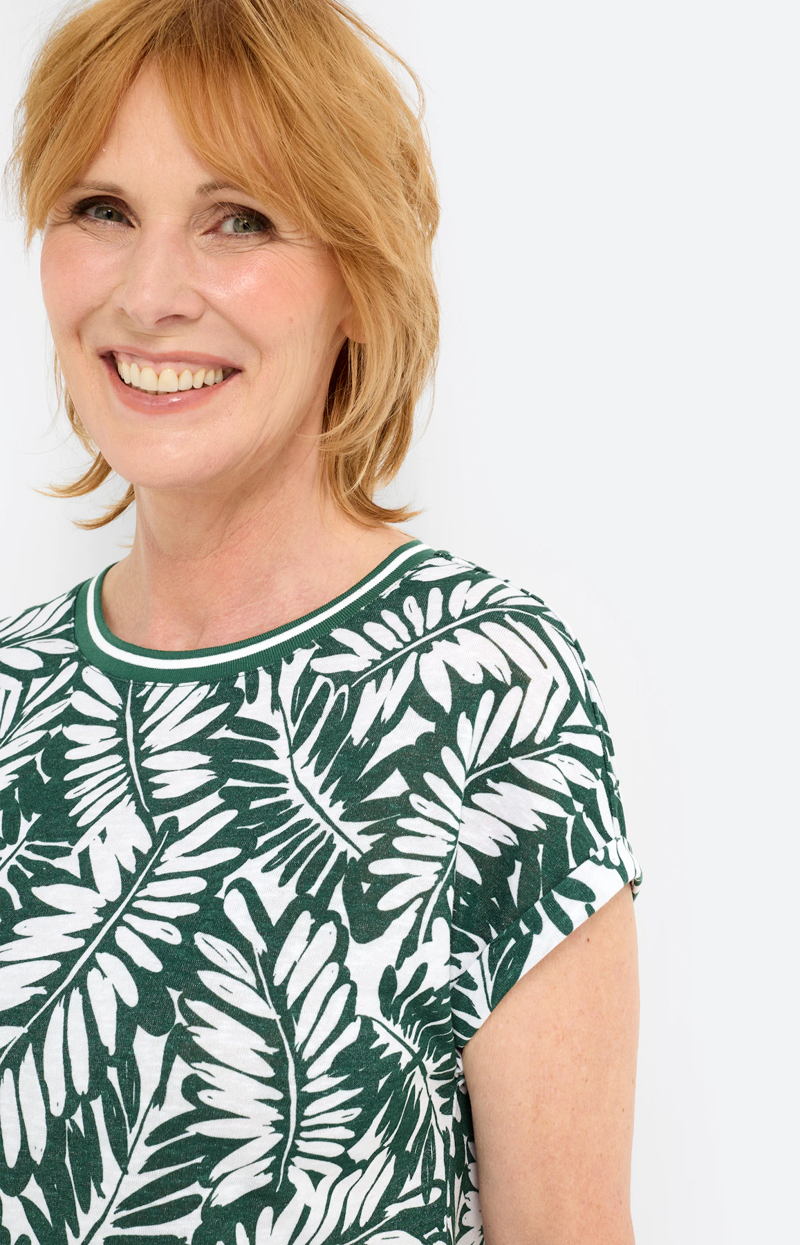 Shirt met bladerprint, dennengroen