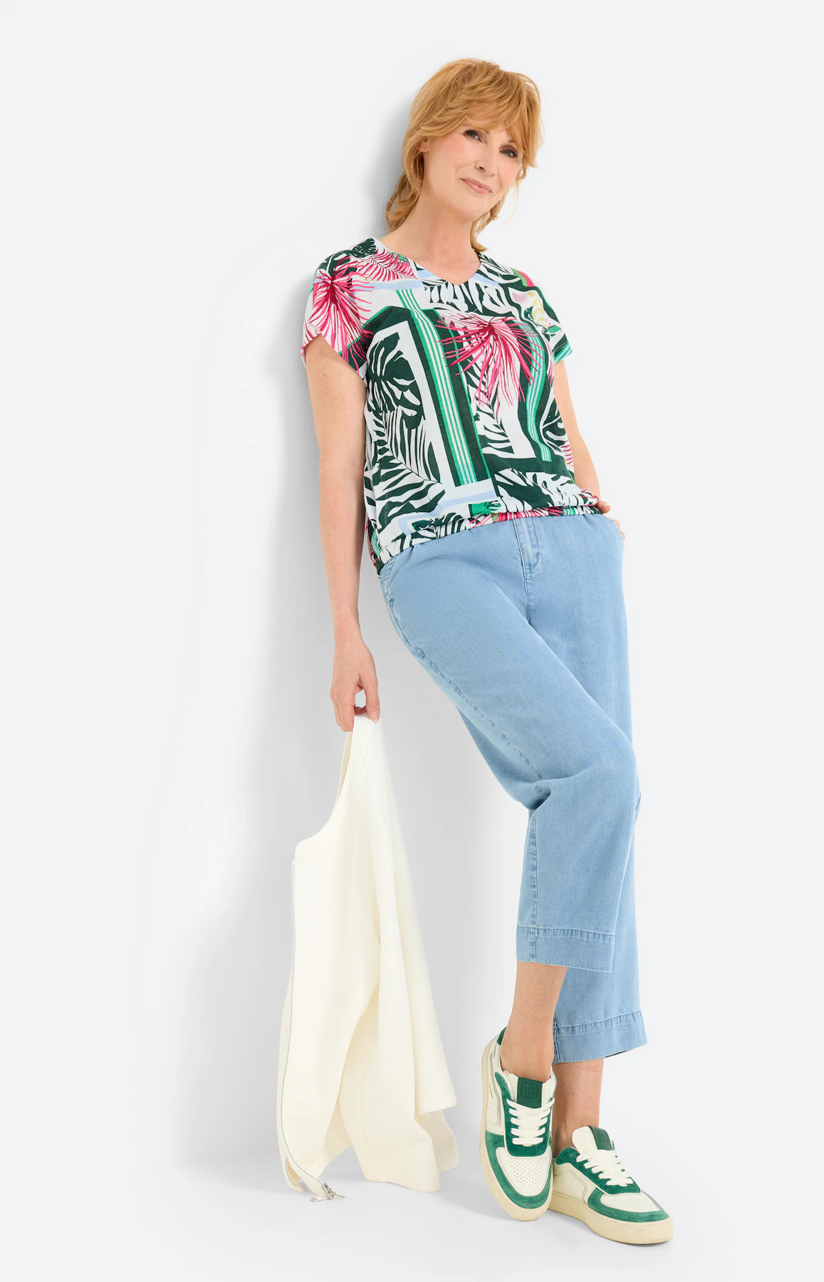 Shirt met elastische zoom, dennengroen