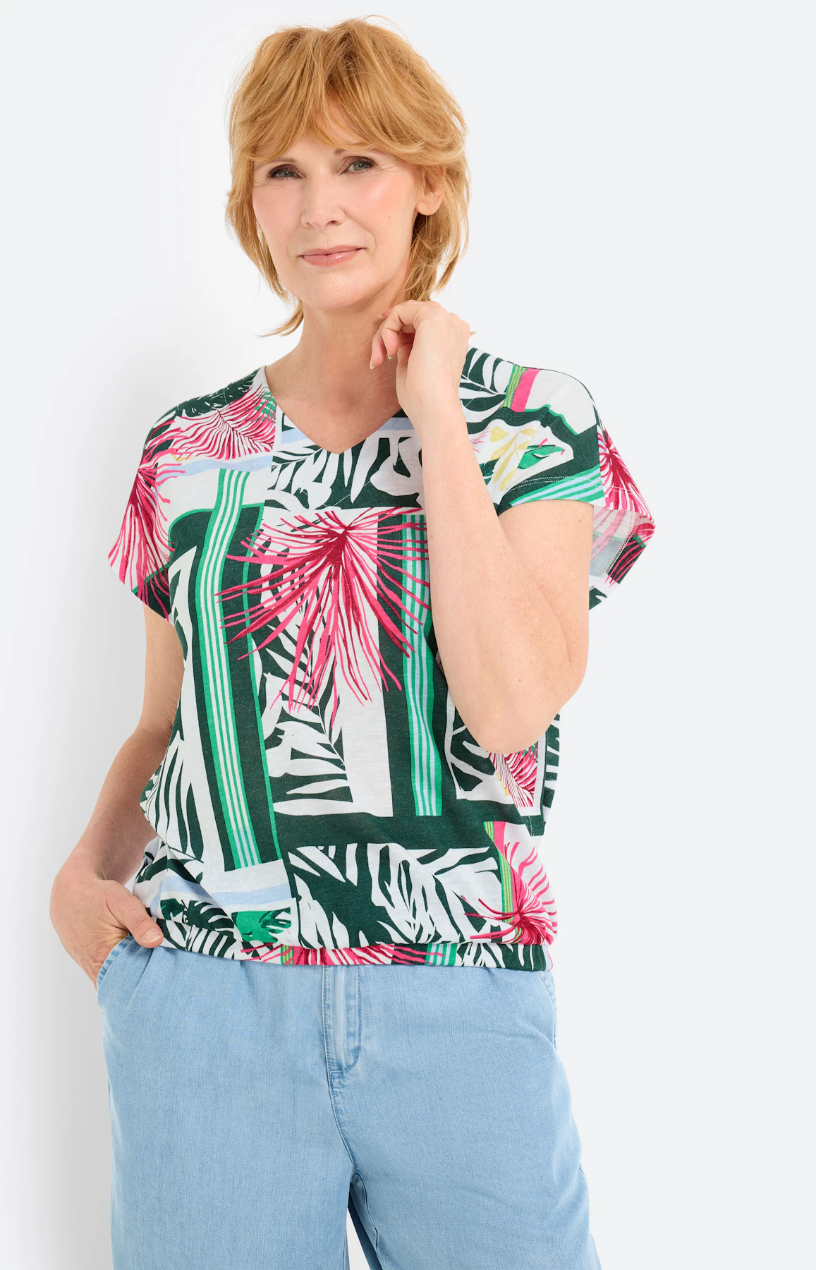 Shirt met elastische zoom, dennengroen