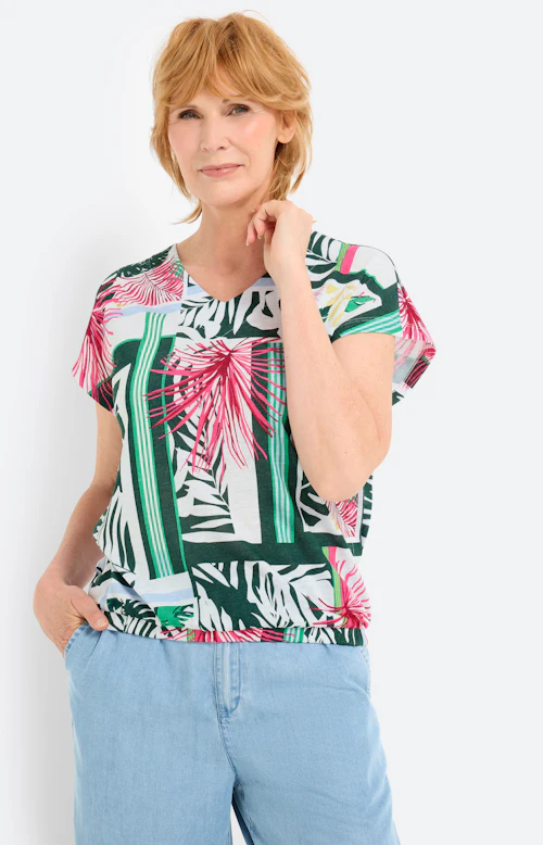 Shirt met elastische zoom, dennengroen