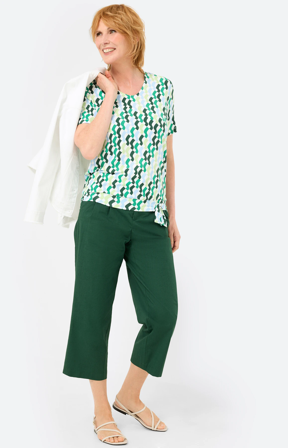 T-shirt met knoop bij de zoom, felgroen