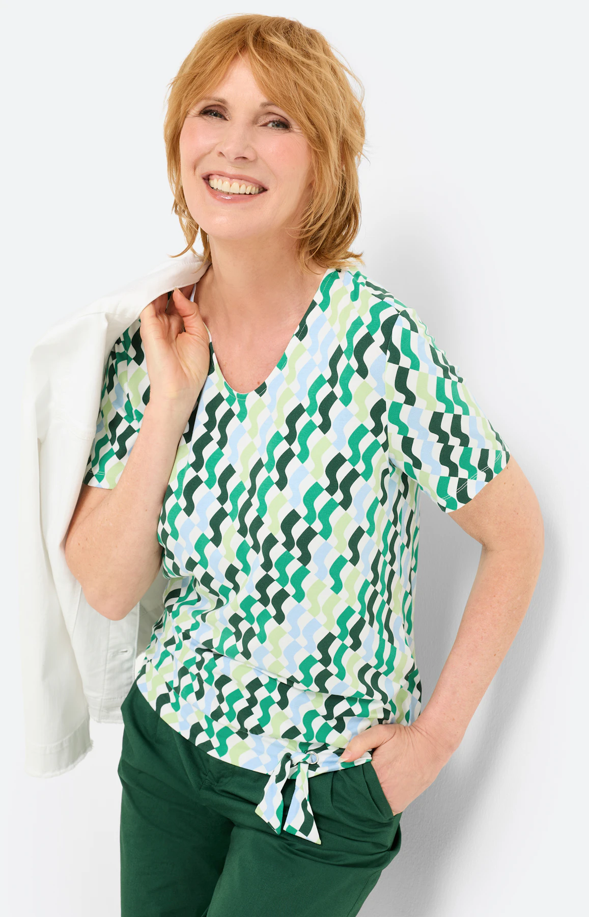 T-shirt met knoop bij de zoom, felgroen