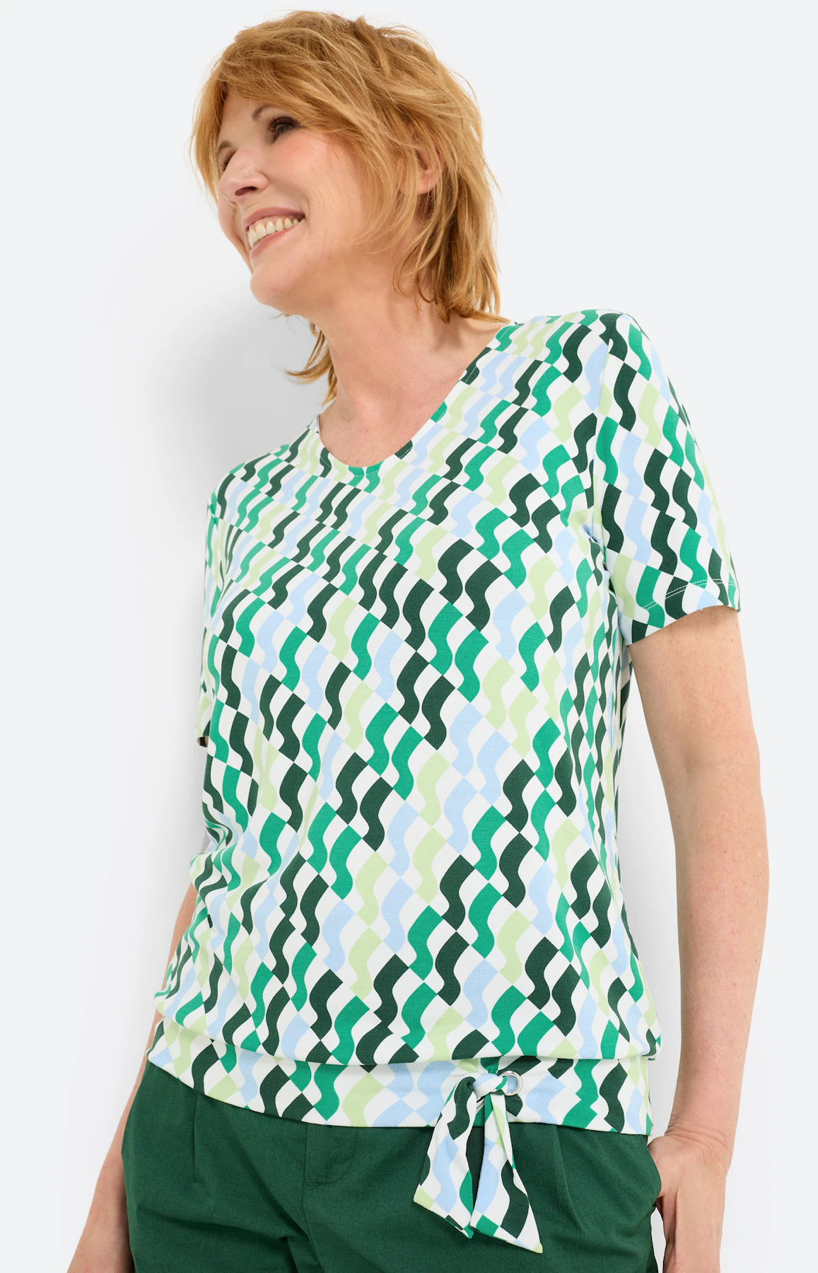T-shirt met knoop bij de zoom, felgroen