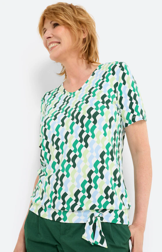 T-Shirt mit Knoten am Saum, knallgrün