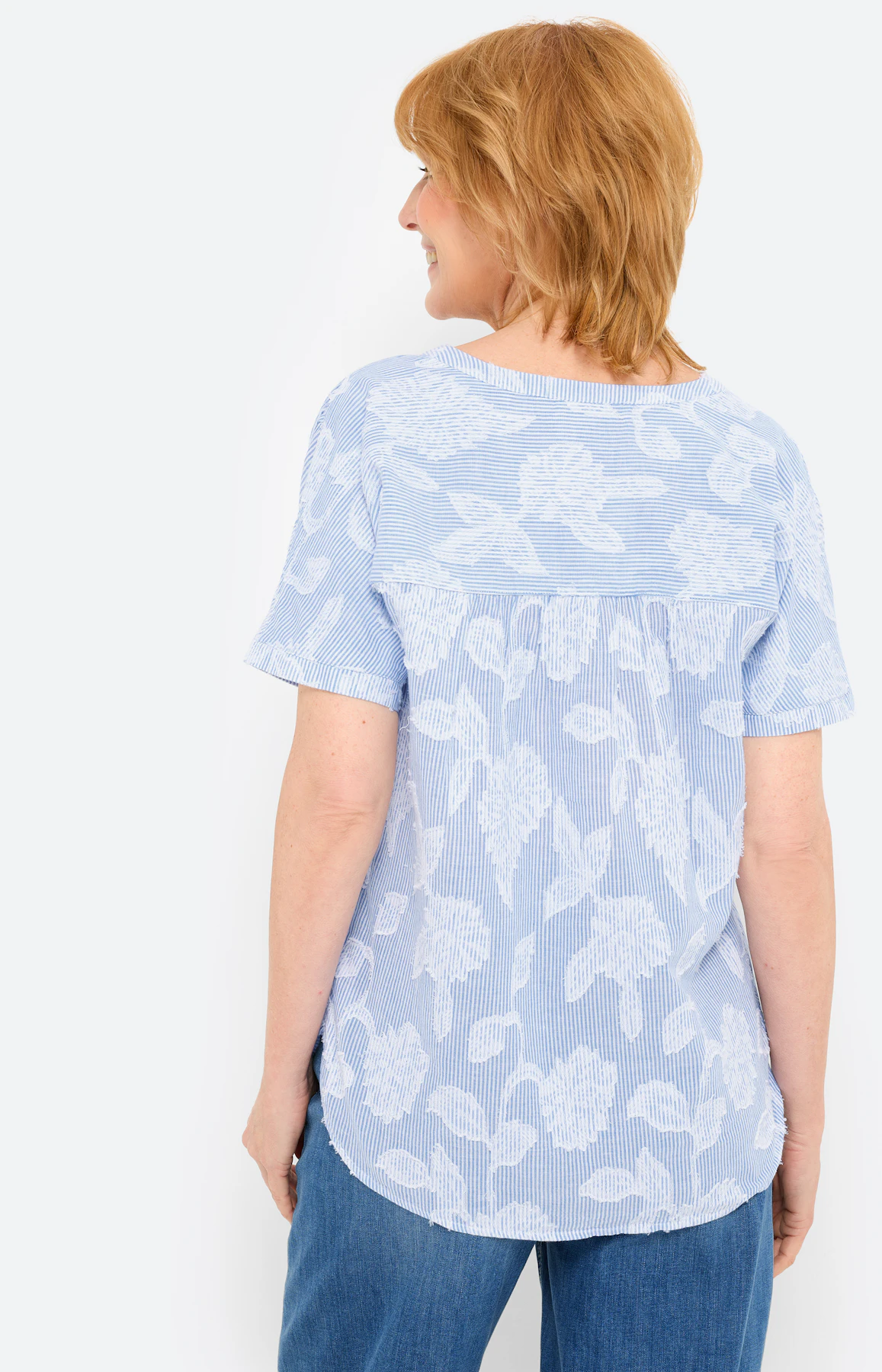 Bluse mit Blumen-Design, azurblau