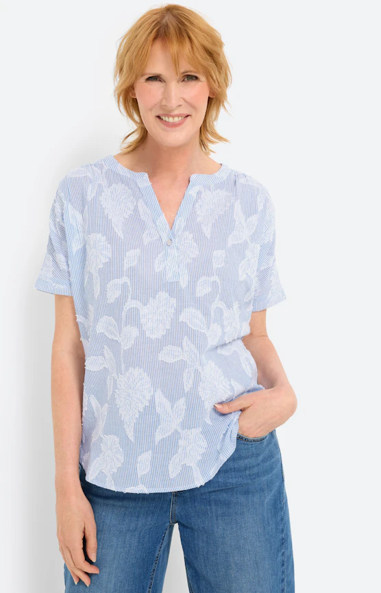 Bluse mit Blumen-Design, azurblau