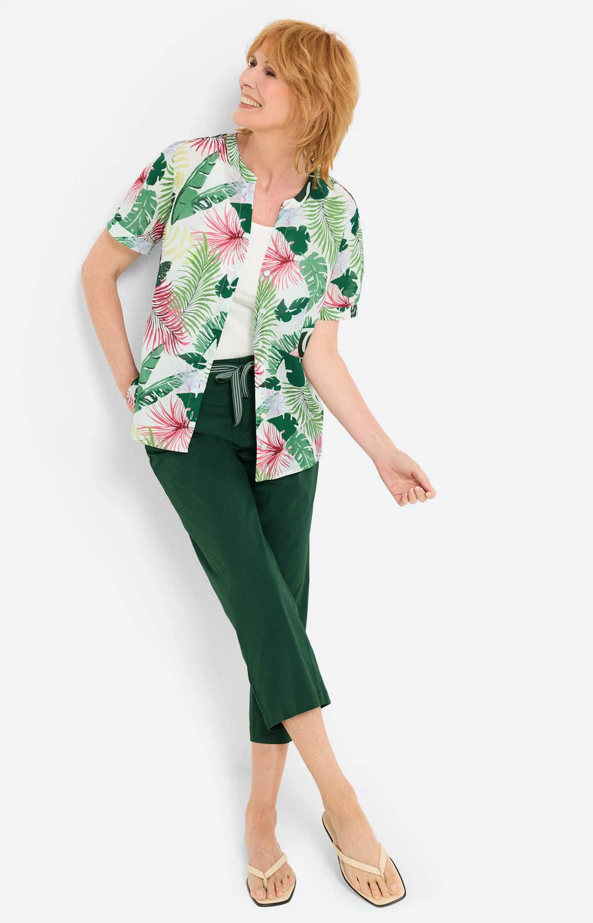 Blouse met tropical-print, pink
