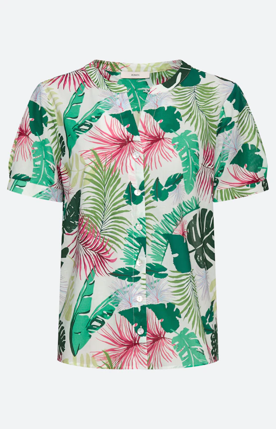 Bluse mit Tropical-Print, pink