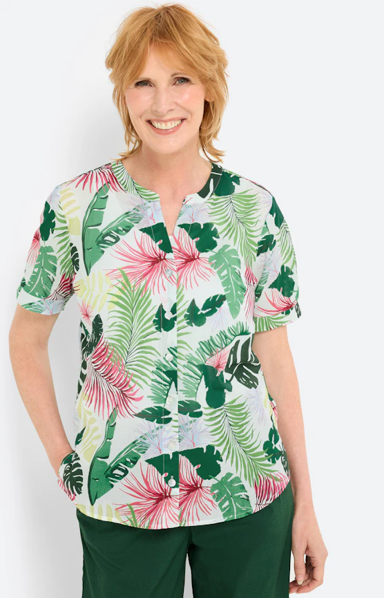 Bluse mit Tropical-Print, pink