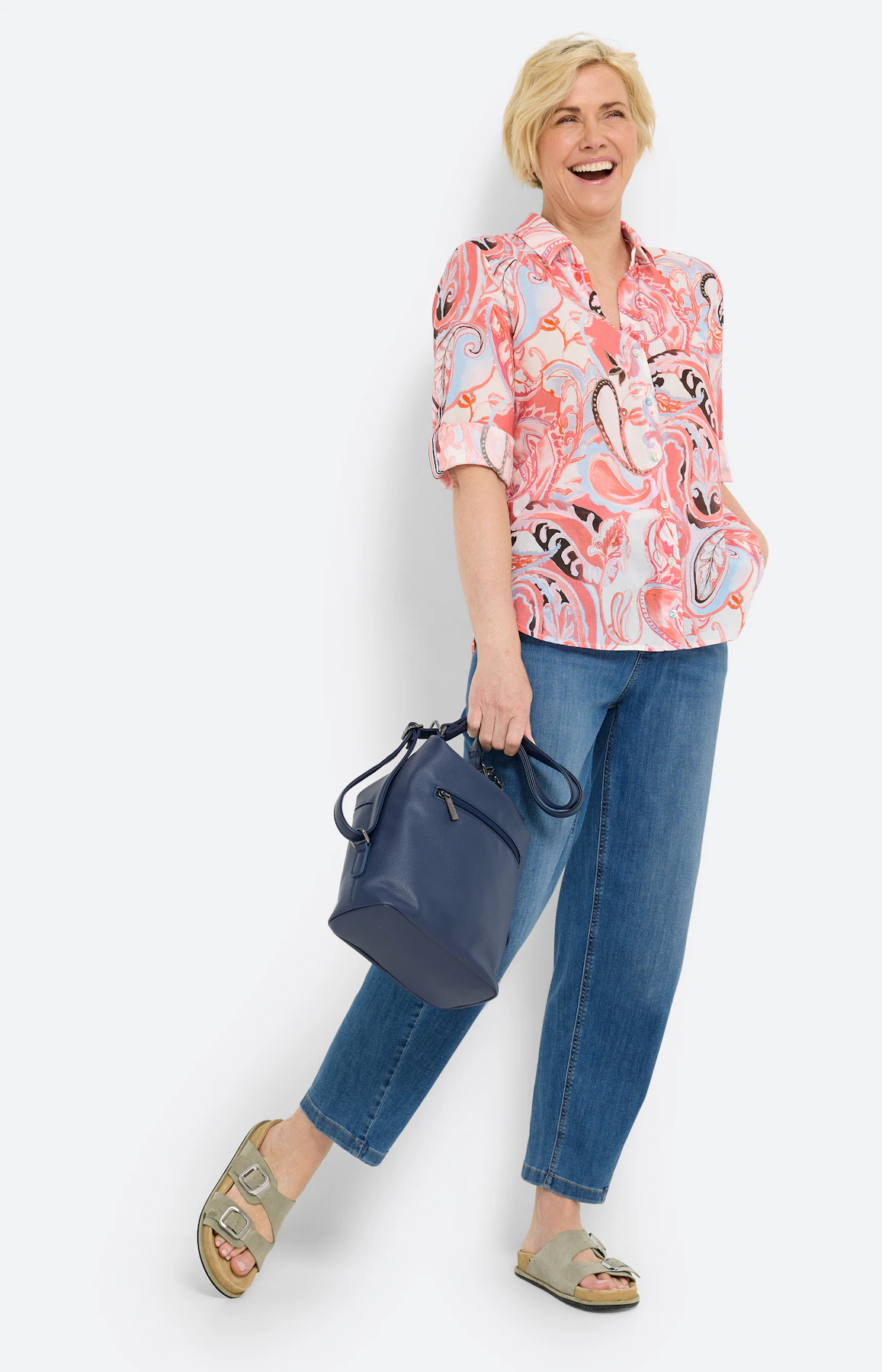 Blouse met omslagfunctie, koraal