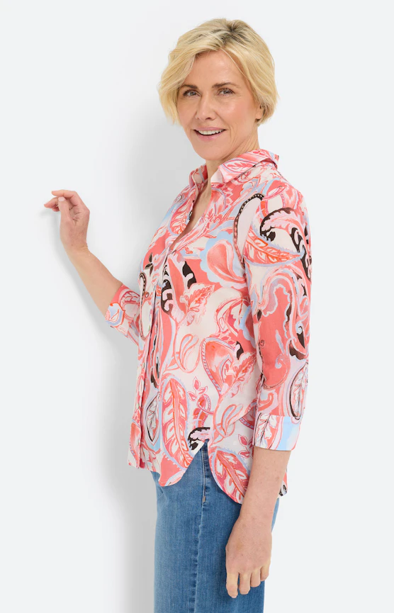 Blouse met omslagfunctie, koraal