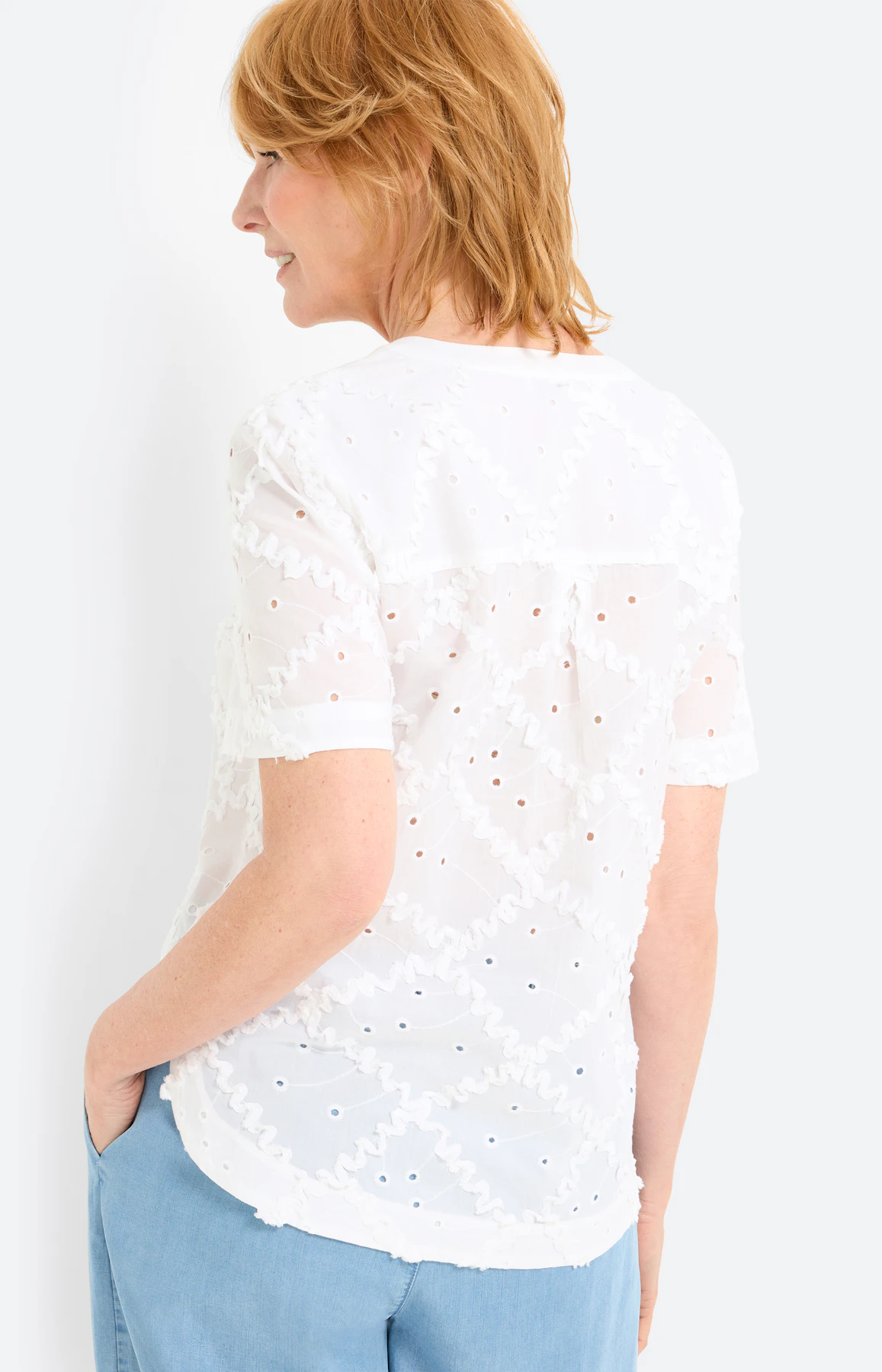 Blouse met ajourborduursel, wit