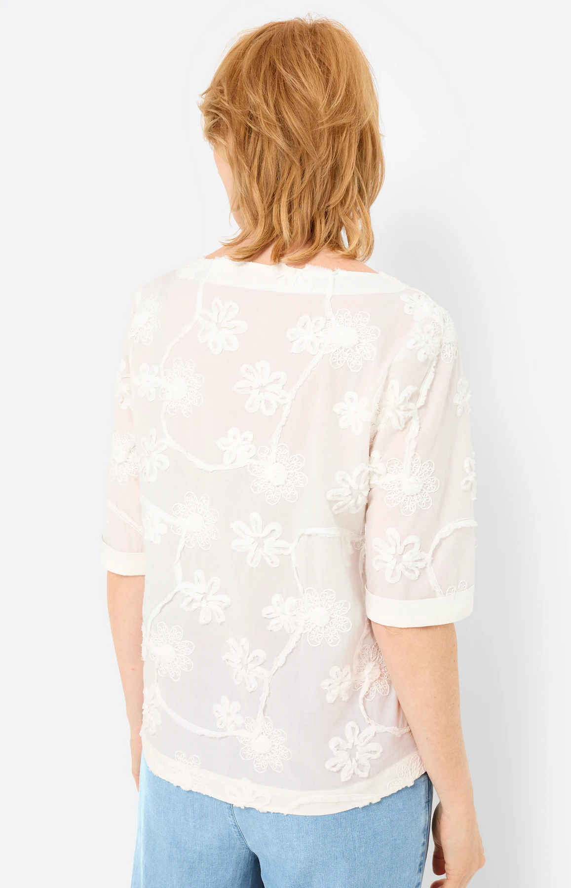 Bluse mit Blumen-Applikationen, weiß
