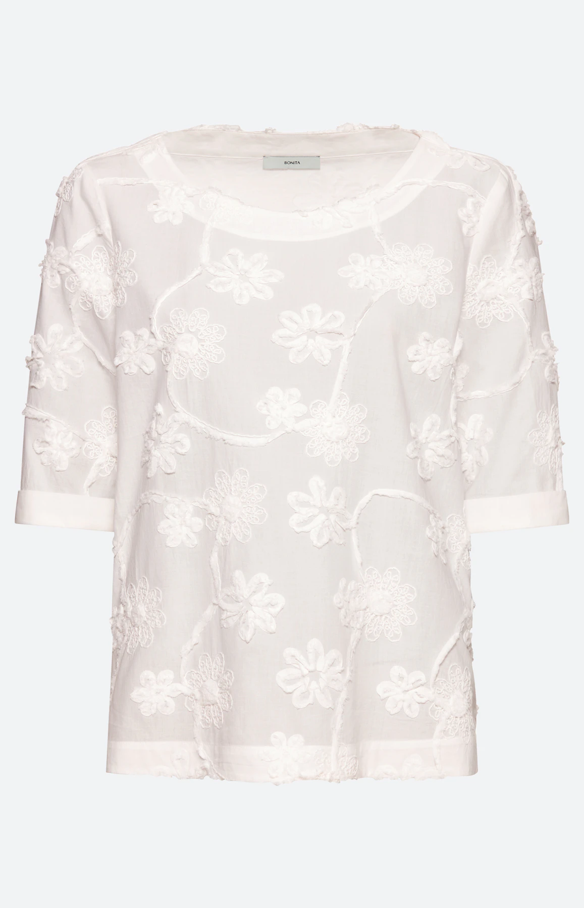 Bluse mit Blumen-Applikationen, weiß