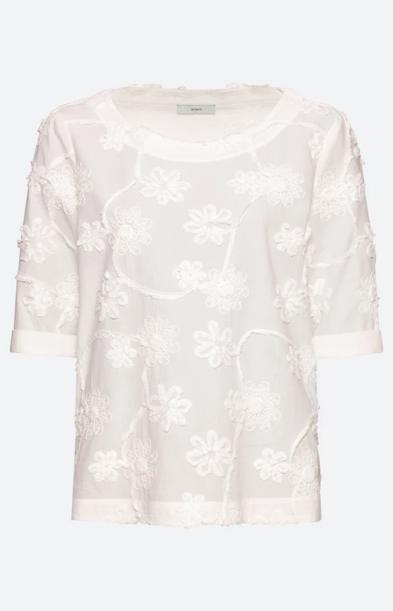 Bluse mit Blumen-Applikationen, weiß