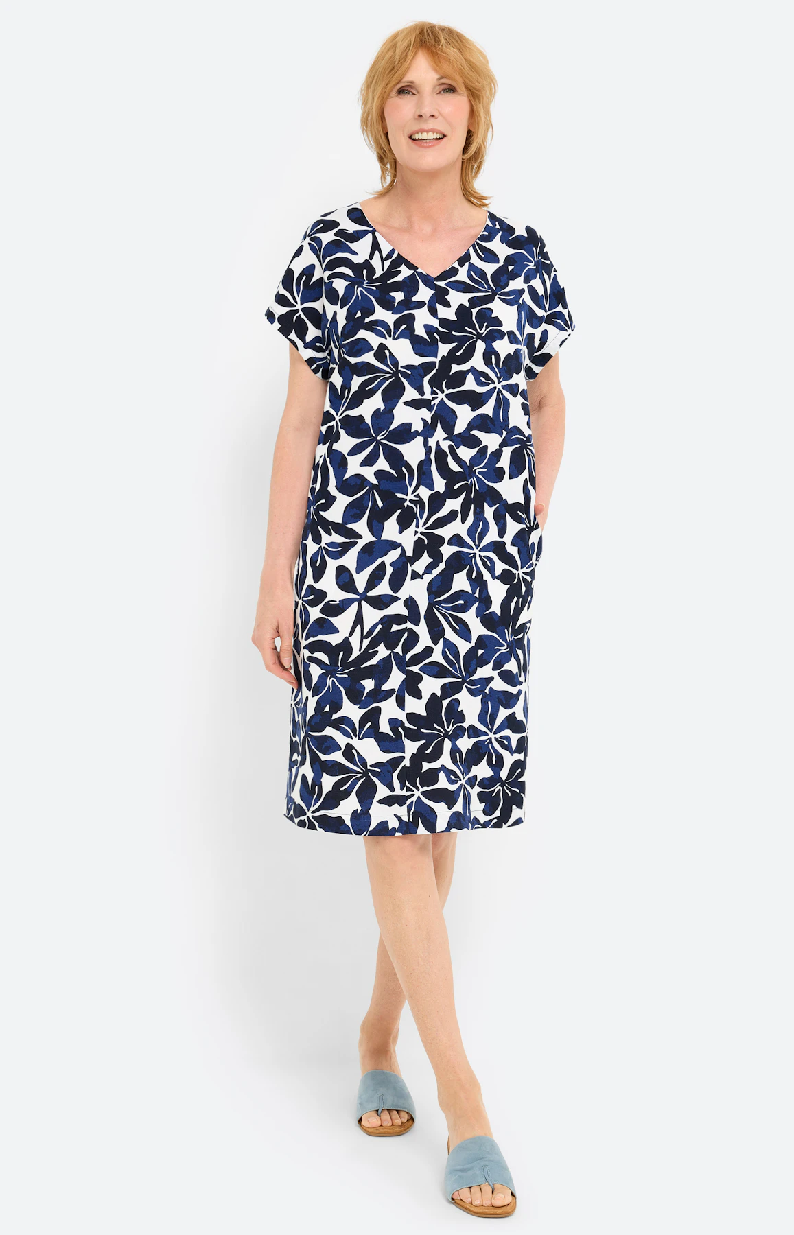 Jurk met gebloemde all-over-print, navy