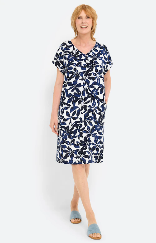 Jurk met gebloemde all-over-print, navy