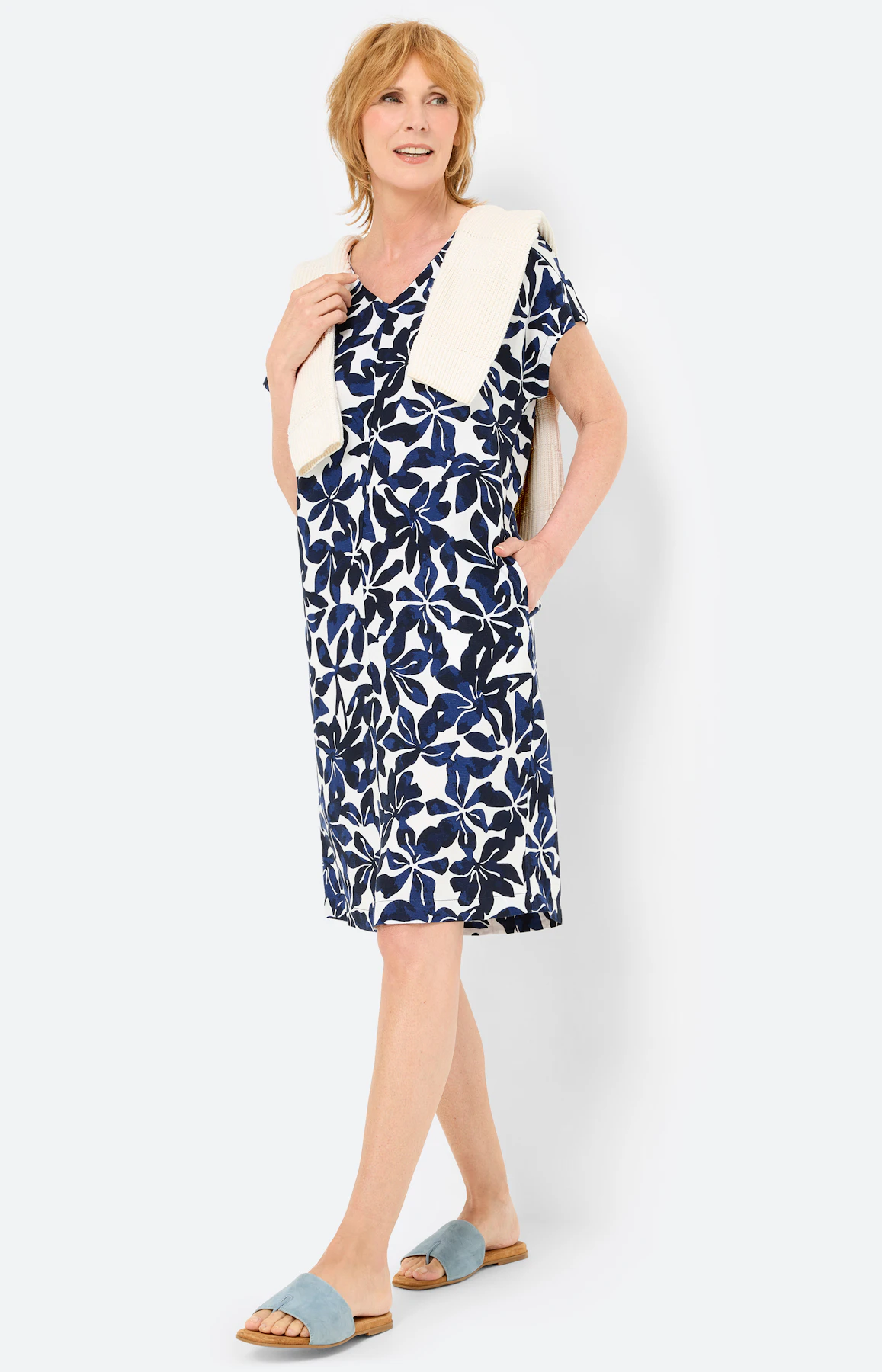 Jurk met gebloemde all-over-print, navy