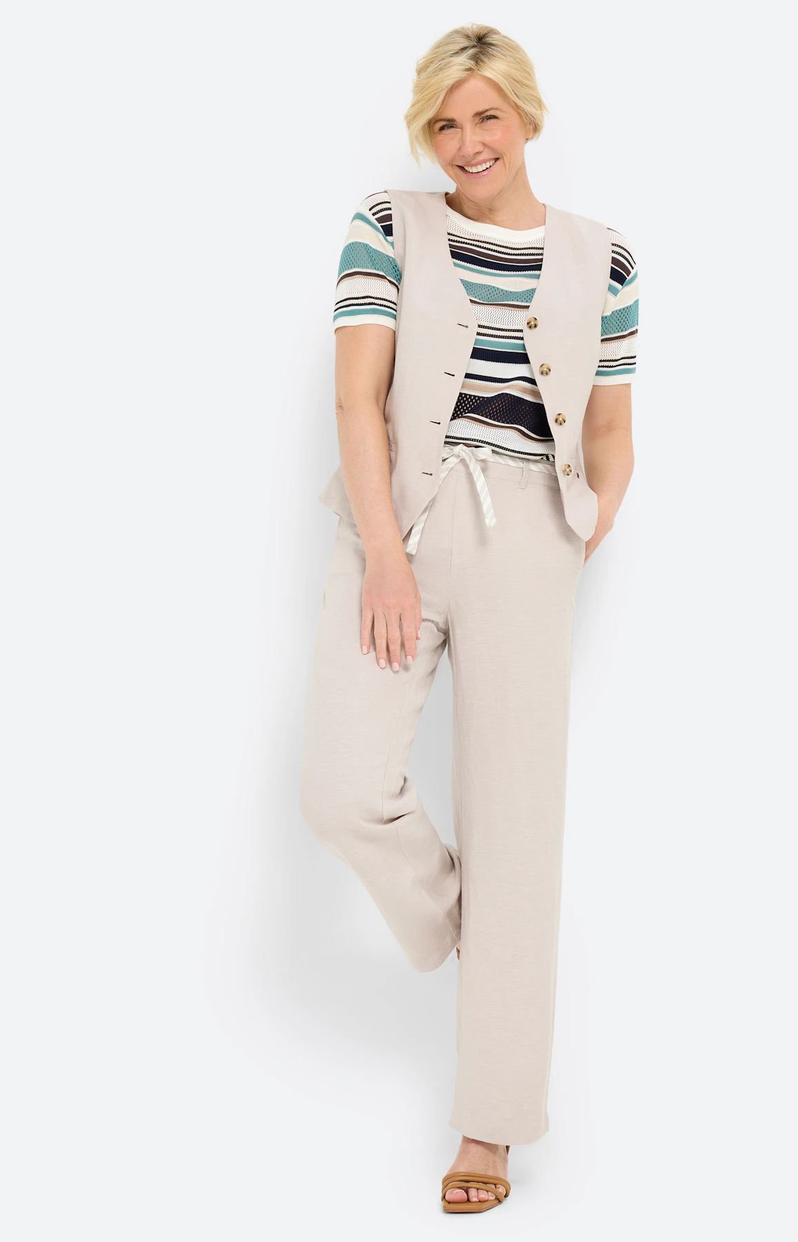 Marlene-broek van linnen, beige