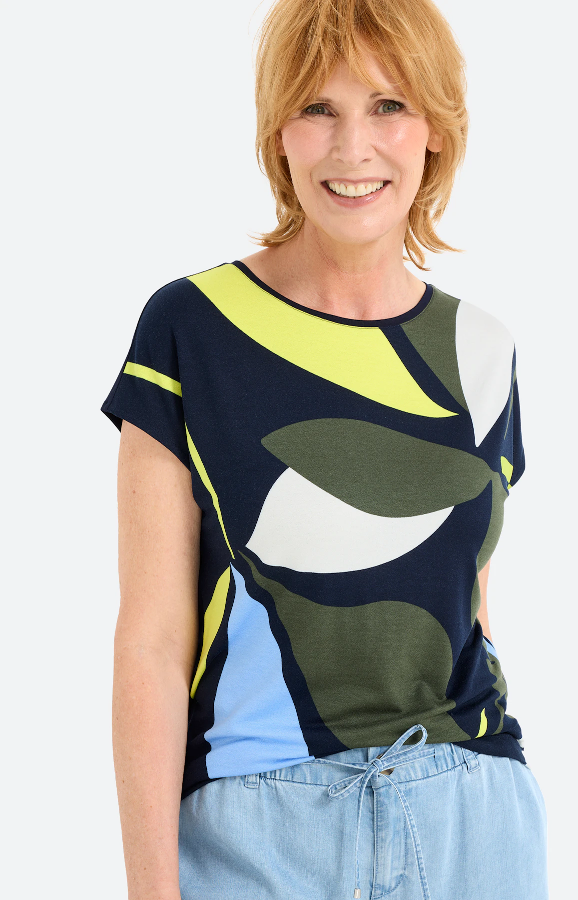T-shirt met gedessineerd front, navy