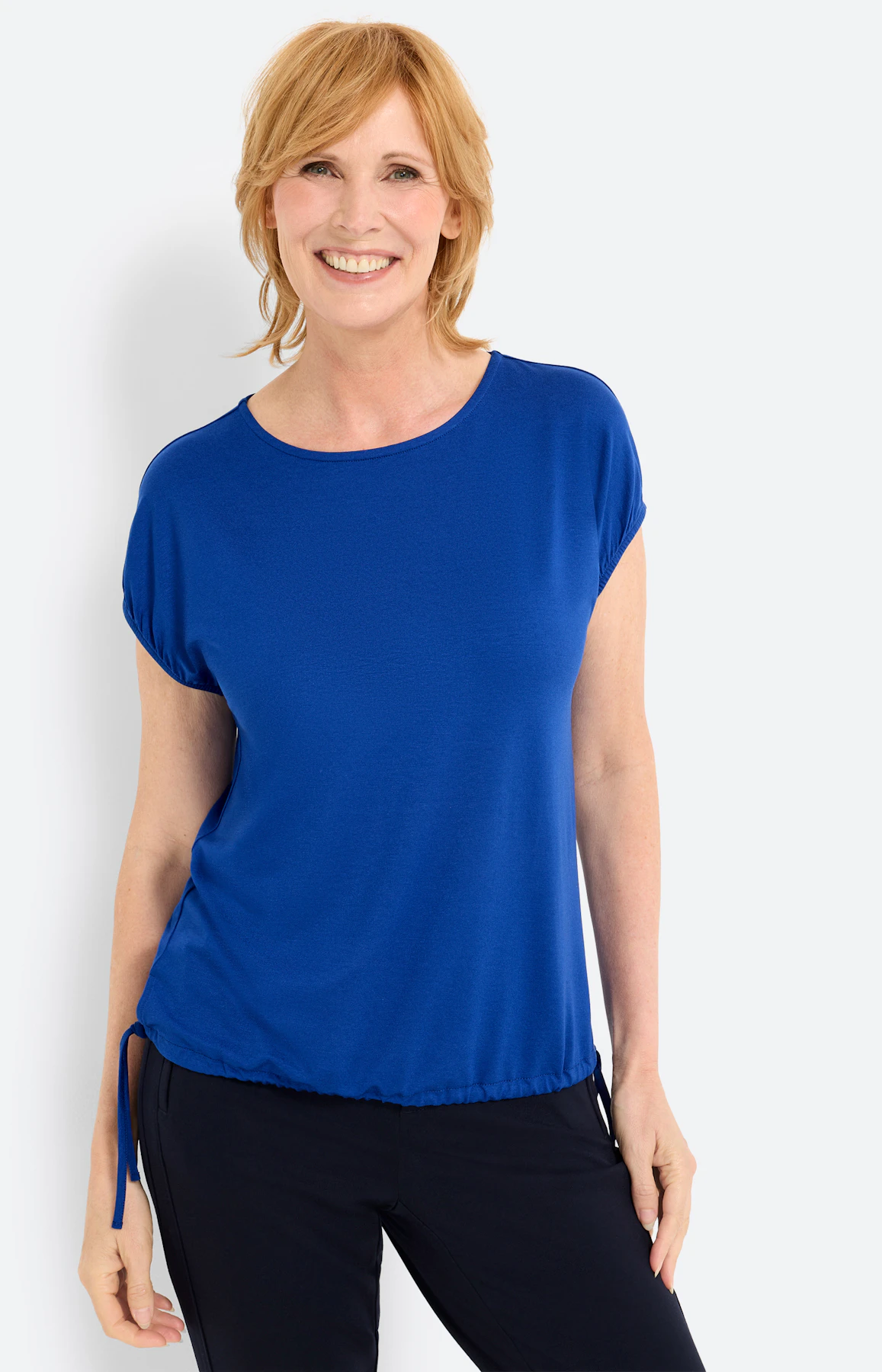 Shirt mit Tunnelzug-Saum, stahlblau