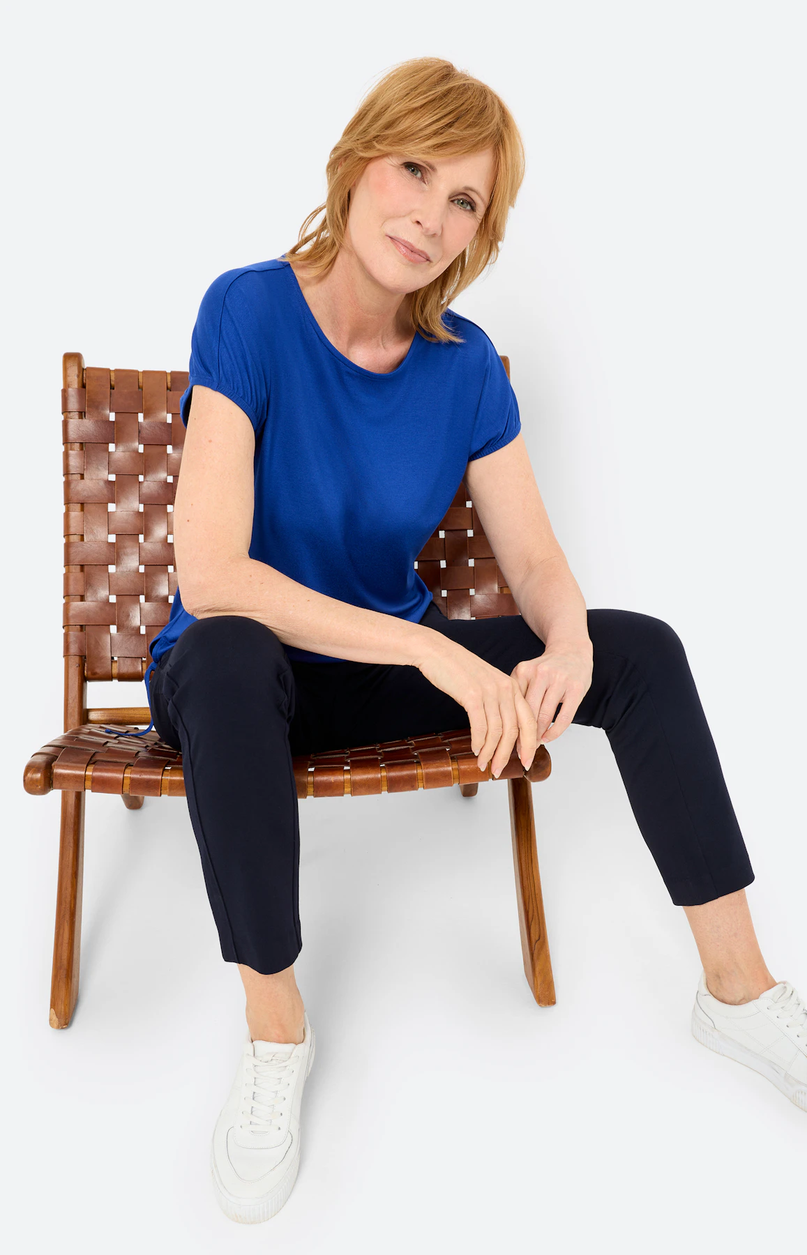 Shirt mit Tunnelzug-Saum, stahlblau
