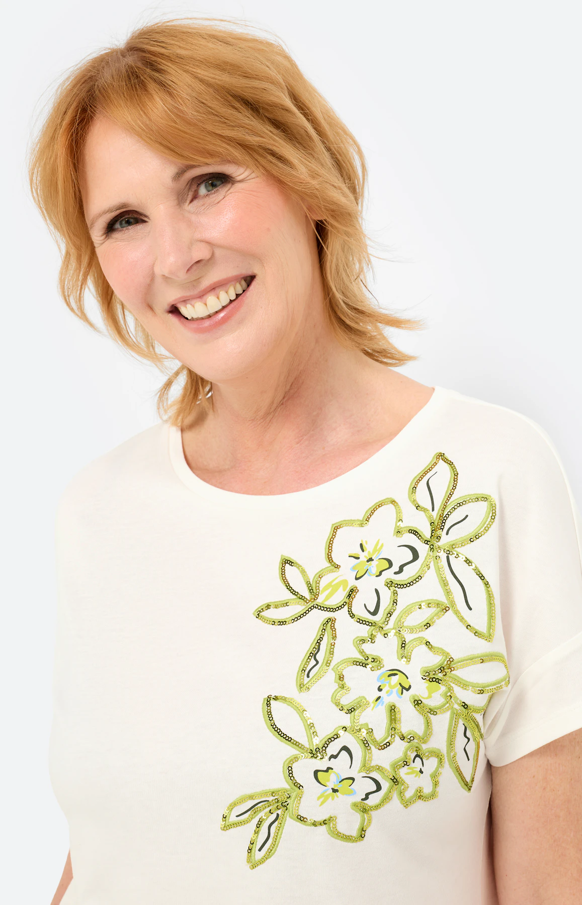 Shirt met borduursel en pailletten, wit