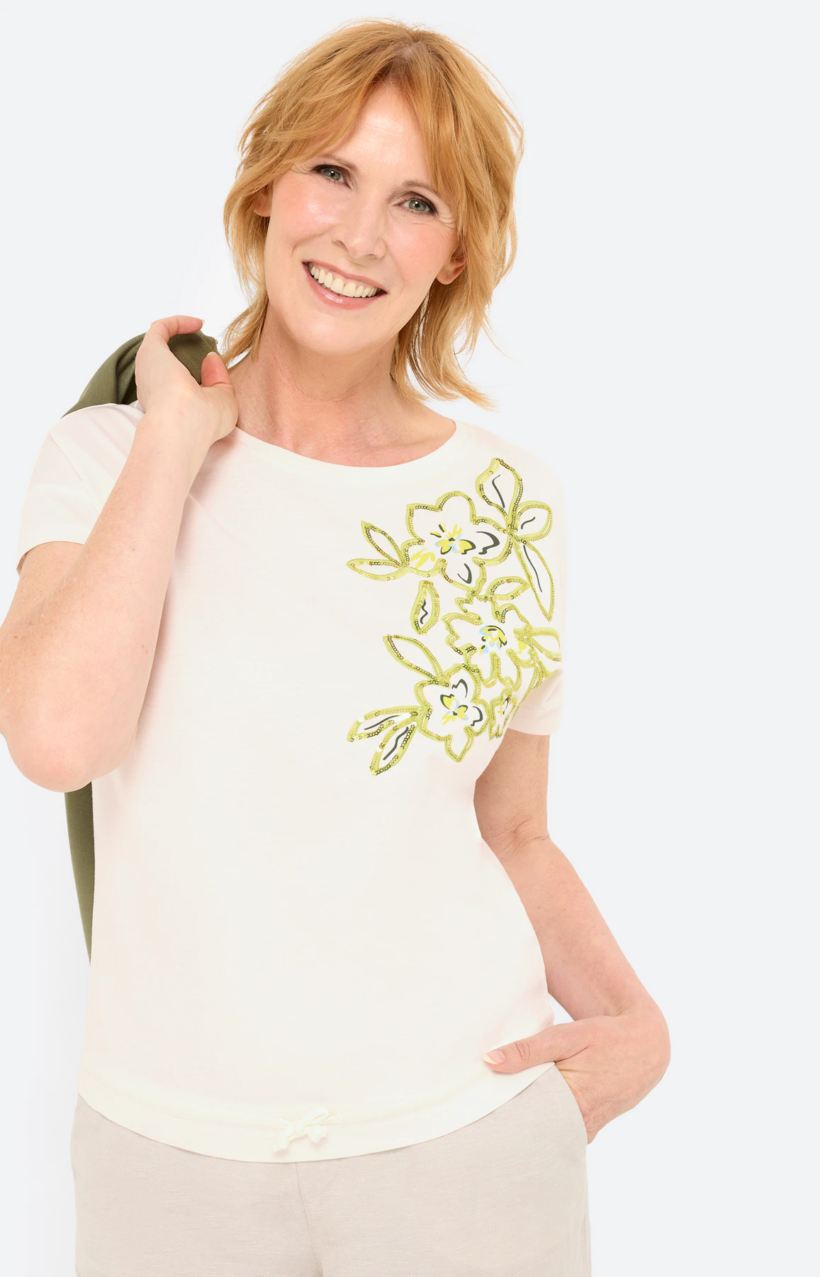 Shirt met borduursel en pailletten, wit