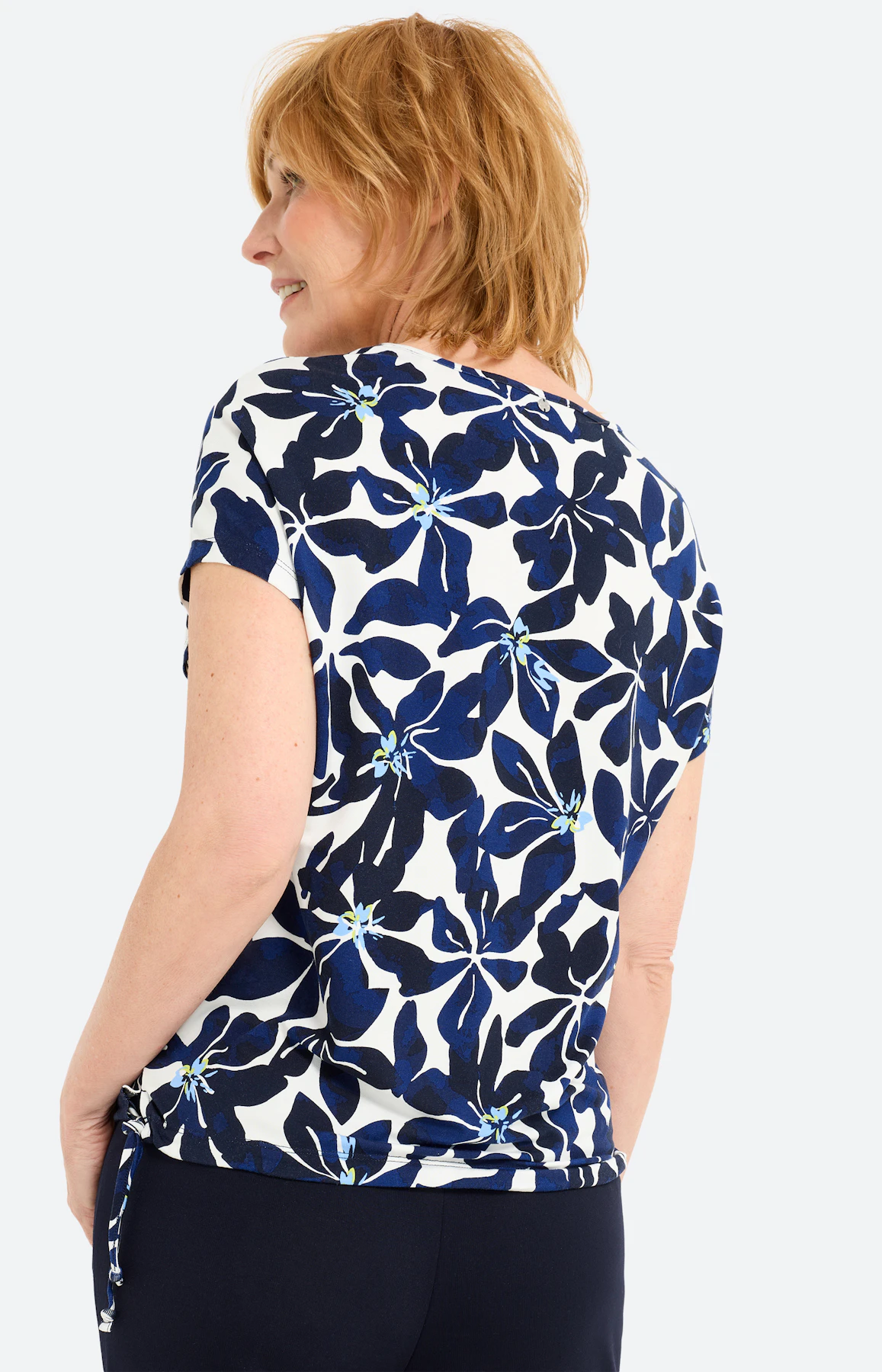 T-shirt met rijgkoord in de zoom, navy