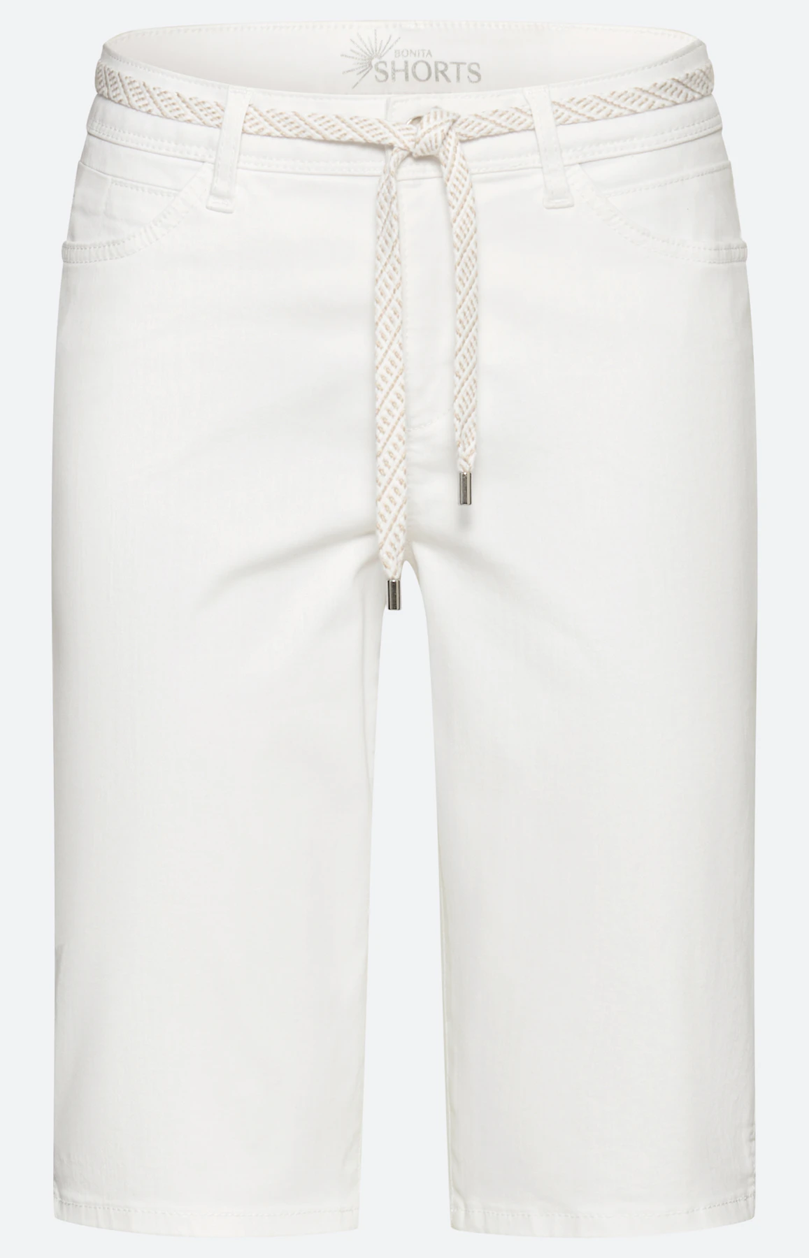 Jeansbermuda met bindceintuur, wit