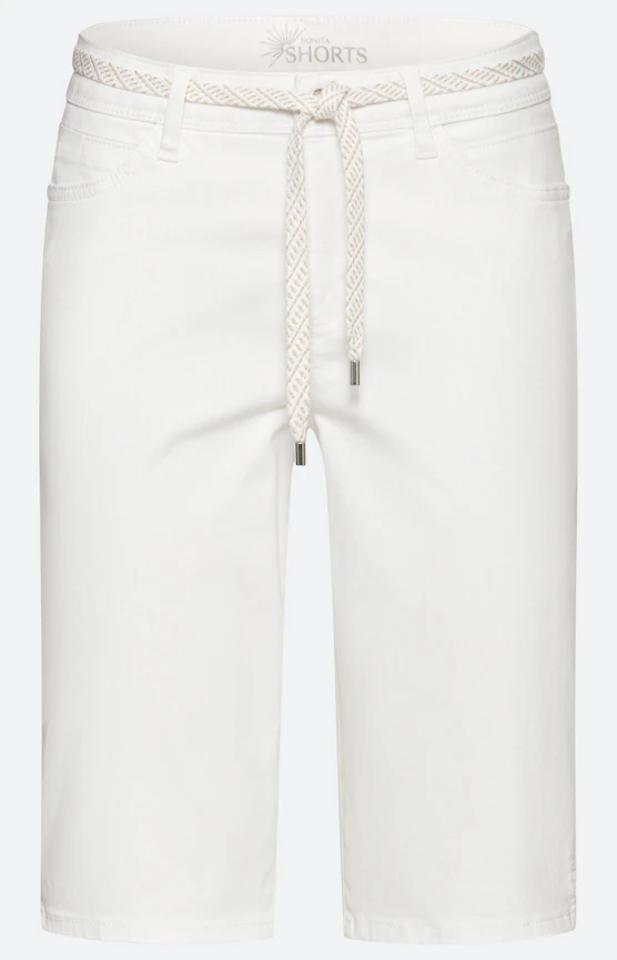 Jeans-Bermuda mit Bindegürtel, weiß